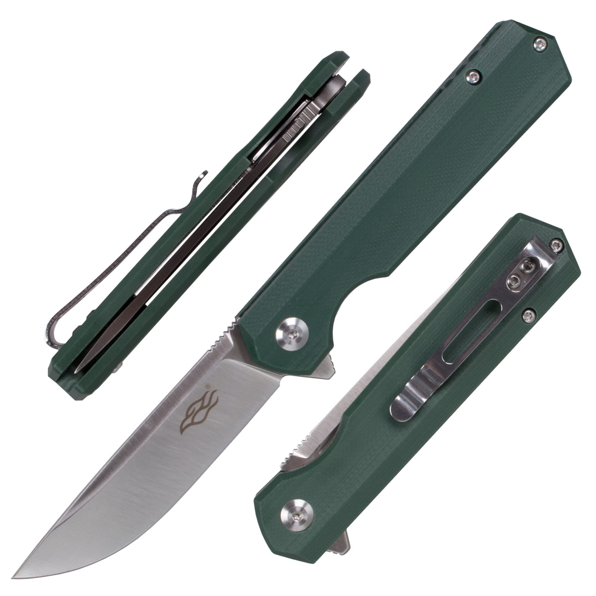 GANZO FH11 Pocket Folding Knife D2 Steel Blade G10 Handle with Clip Hunting Fishing Camping Outdoor EDC Knife (Green)