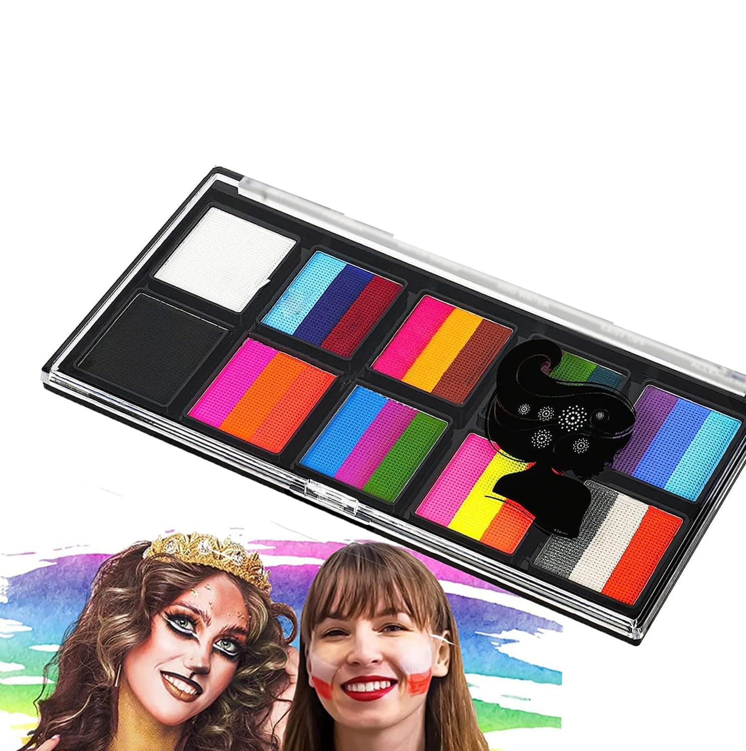 26-Color Rainbow Face Body Painting Kit for Kids and Adults | Water-Based Safe & Non-Toxic Split Cake Face Paint Palette | Includes 1 Brushes | Party Makeup Set for Halloween, Cosplay, and Carnival