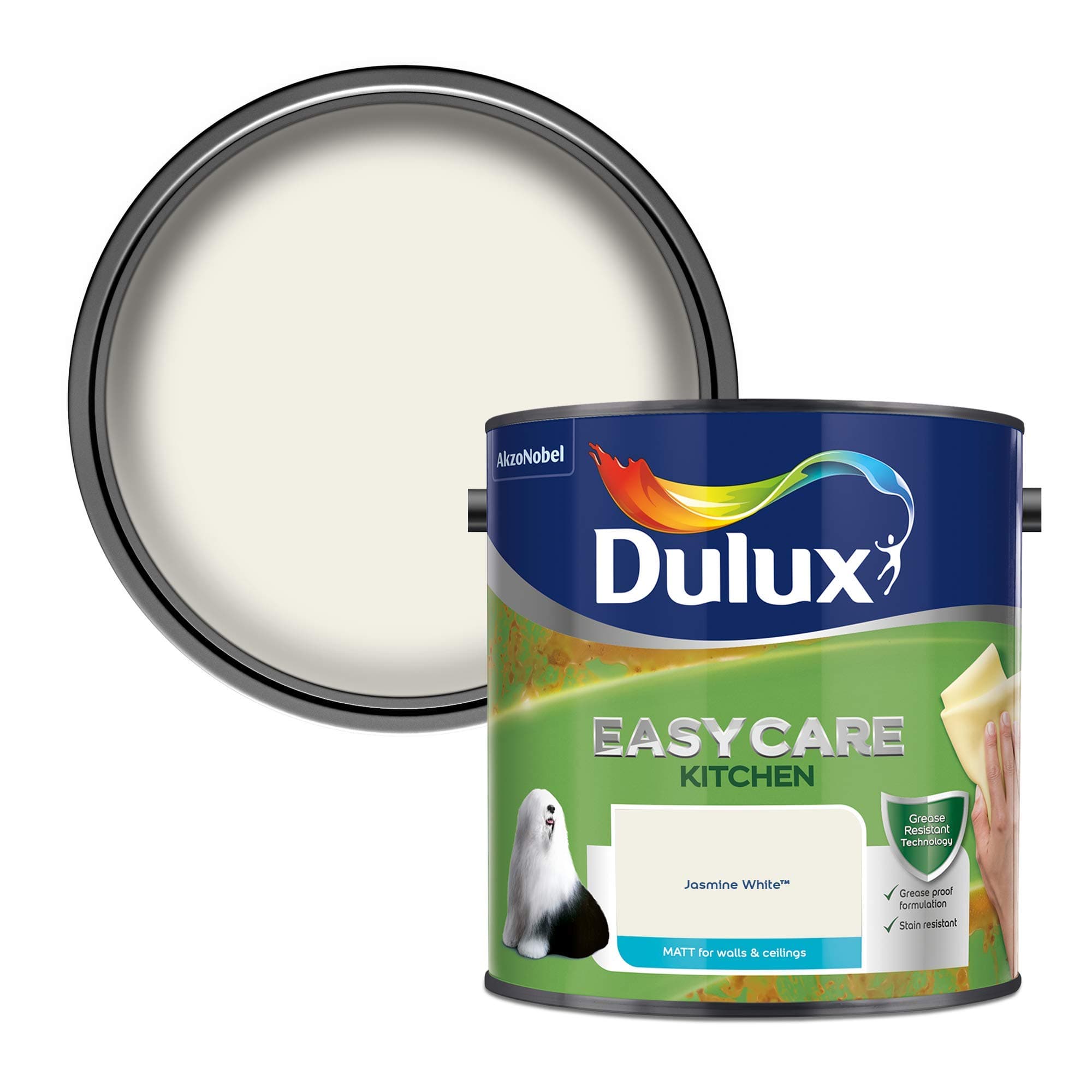 Dulux Easycare Kitchen Matt Emulsion Paint For Walls And Ceilings - Jasmine White 2.5 Litres