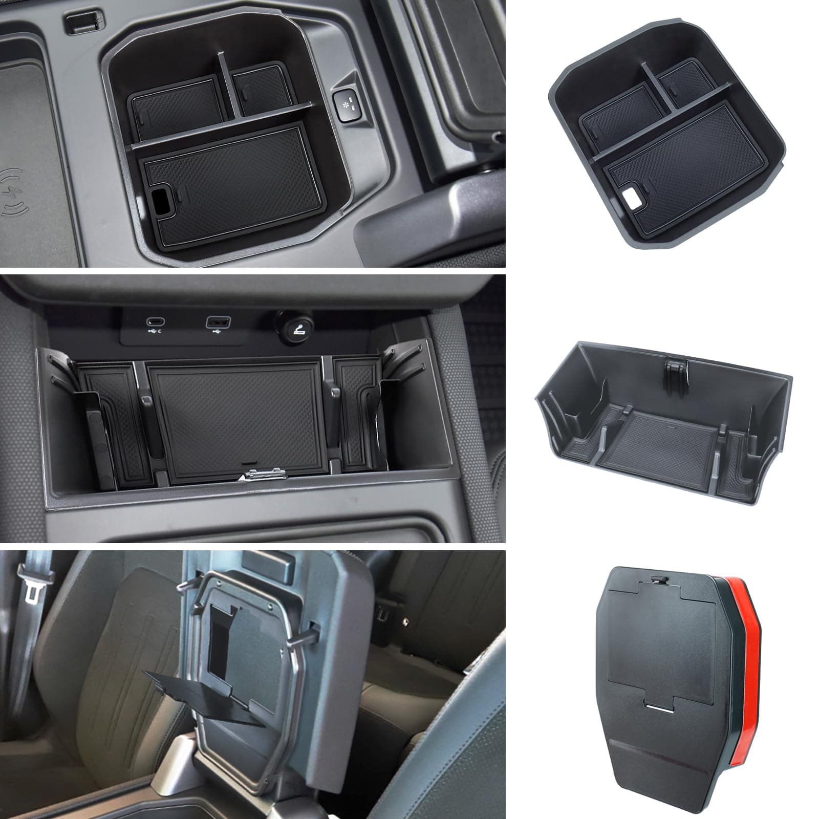 Center Console Organizer Compatible with 2020-2024 Land Rover Defender Armrest Storage Box and Armrest Hidden Tray Middle Console Organizer Interior Accessories-ONLY for Refrigerator