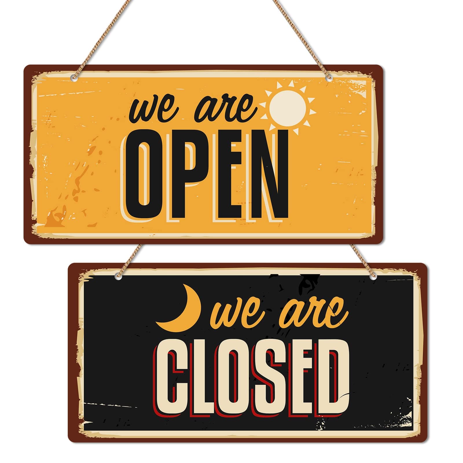 WhatSign Double Sided Open Closed Sign for Business - 12" x 8" Glow in the Dark Rustic Vintage Storefront Hanging Sign Waterproof & Wear-Resistant Luminous Signs for Shop, Cafe, Boutique, Office