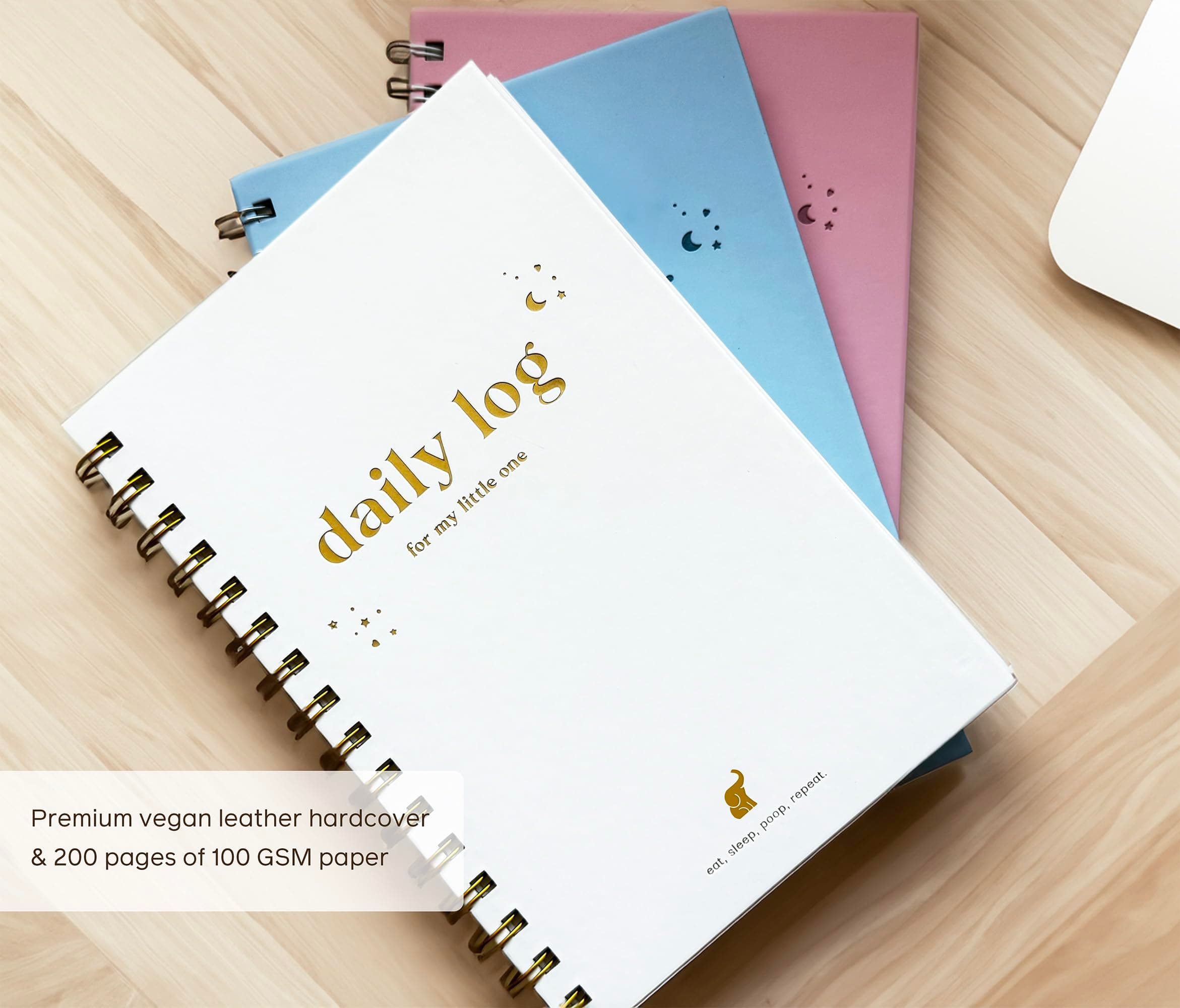 Baby Daily Log Book, Track and Monitor Newborn Nursing, Sleep, Diaper and Milestones. Gift for New Parents, Grandparents, Babyshower, Nanny or Daycare - Hardcover Spiral Leather A5 (Pink)