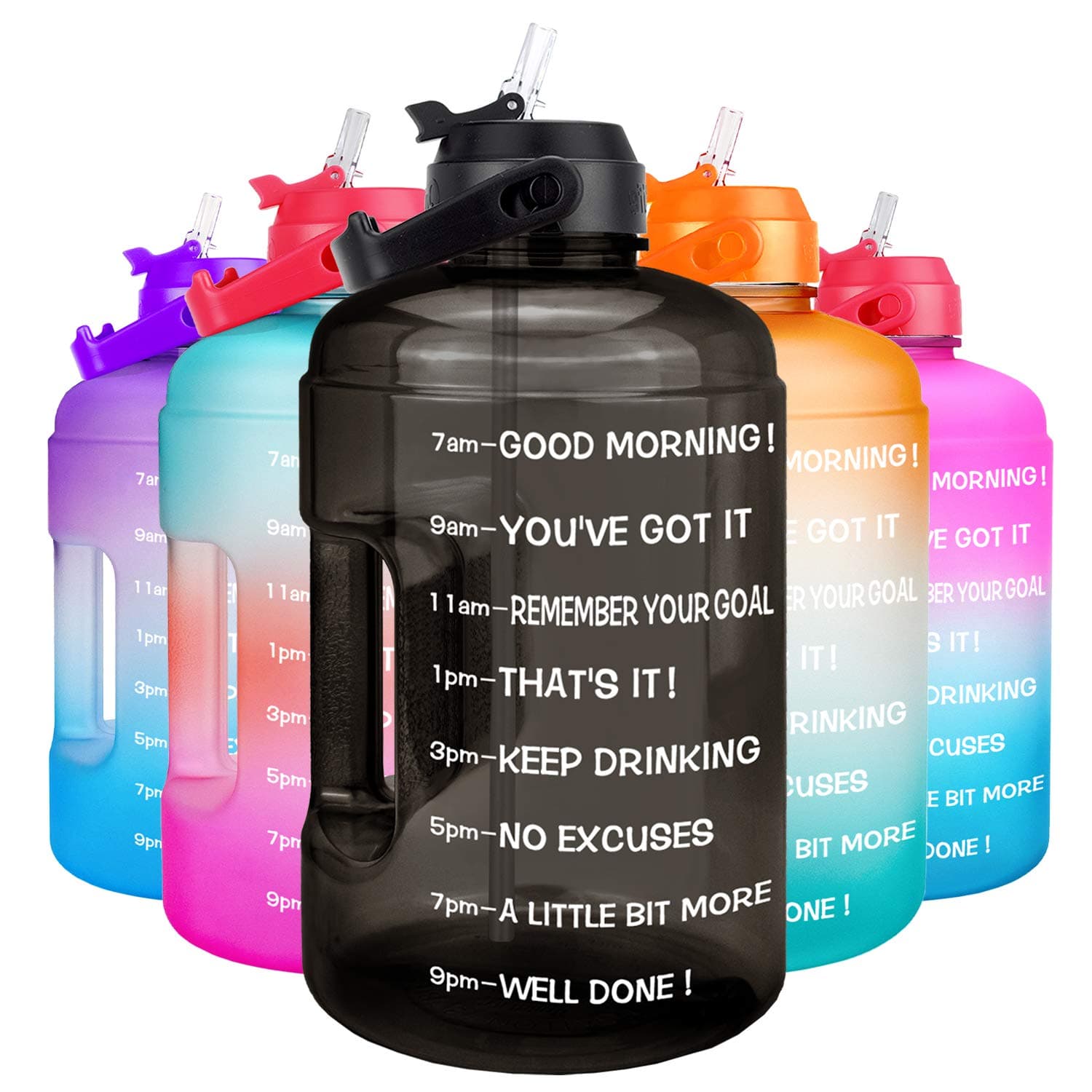 1 Gallon Water Bottle - with Straw & Motivational Time Marker Leak-Proof BPA Free Reusable Gym Sports Outdoor Large(128OZ/73OZ) Capacity Water Jug