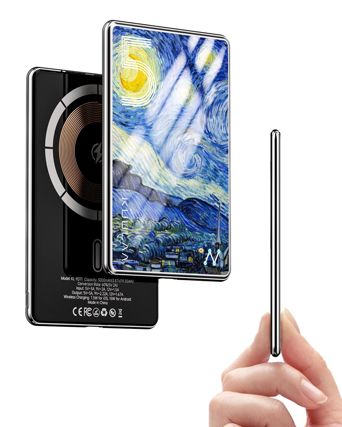 Power Bank Ultra Slim, MagSafe PowerBank 5000 mAh 6.9 mm, PD20W Small Power Bank, Magnetic Wireless External Mobile Phone Batteries for iPhone 16 Pro/15/14/13/12 Series, Strong Protective Glass