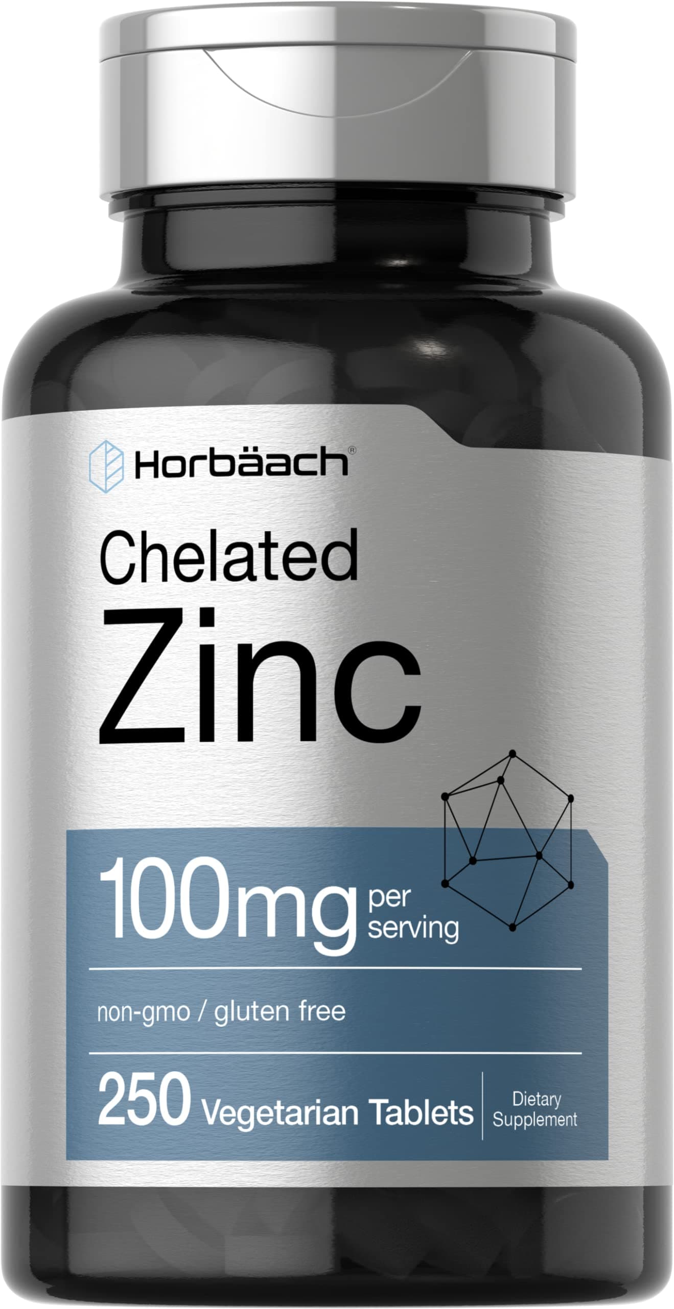 Chelated Zinc Supplement 100mg | 250 Tablets | High Potency & Superior Absorption | Vegetarian, Non-GMO, Gluten Free