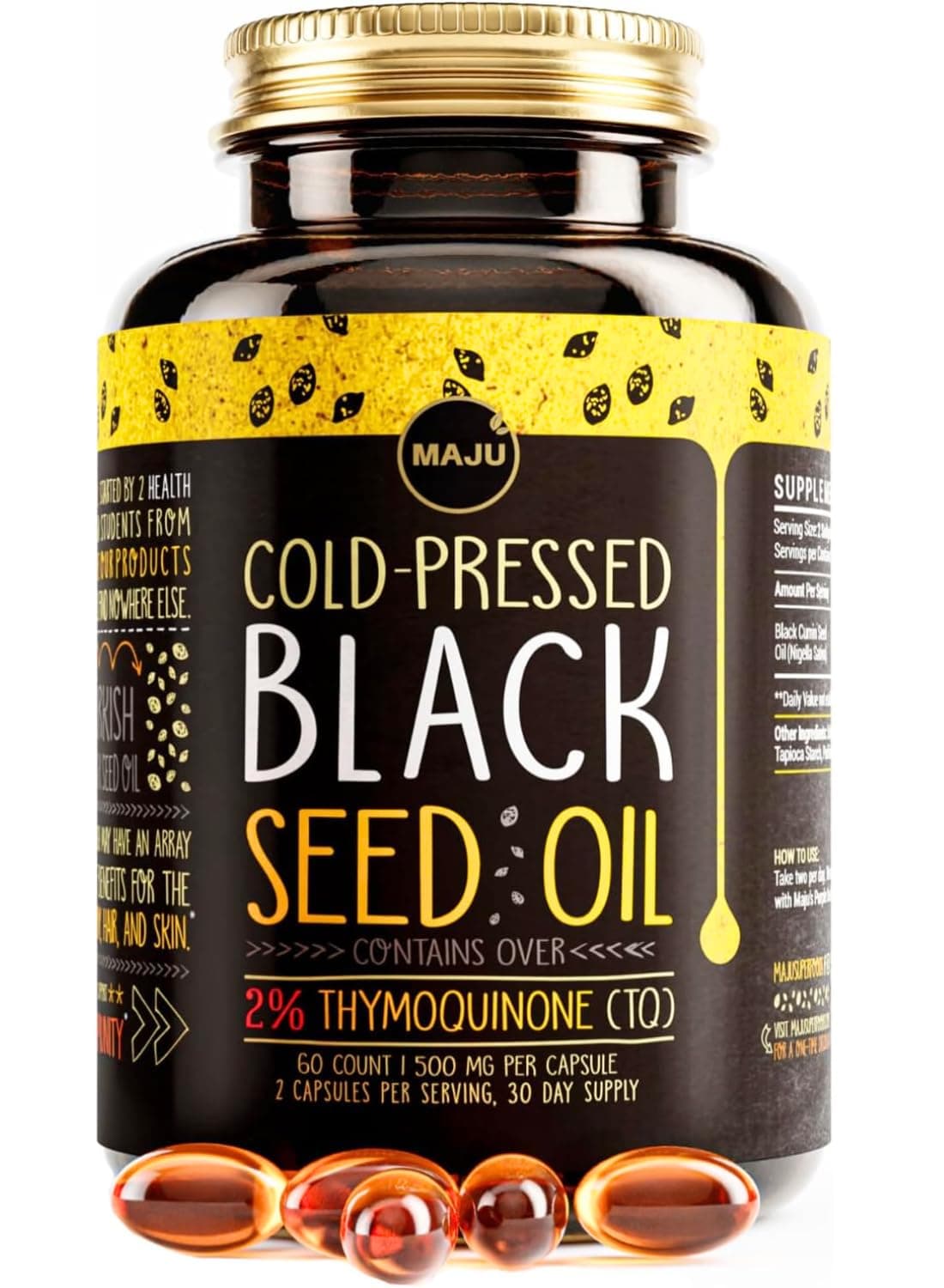 Maju Superfoods 2% Thymoquinone Cold Pressed Seed Oil Capsules - Black