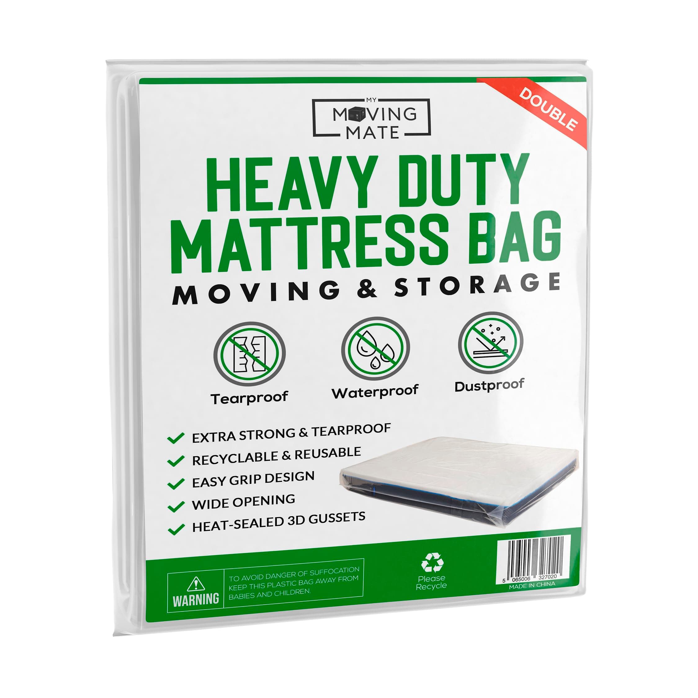 Double Mattress Bags For Moving & Storage - Heavy Duty Double Mattress Cover for Moving House & Self Store - Plastic Mattress Storage Bag Protector - Strong, Reusable, Tearproof - 4ft 6"