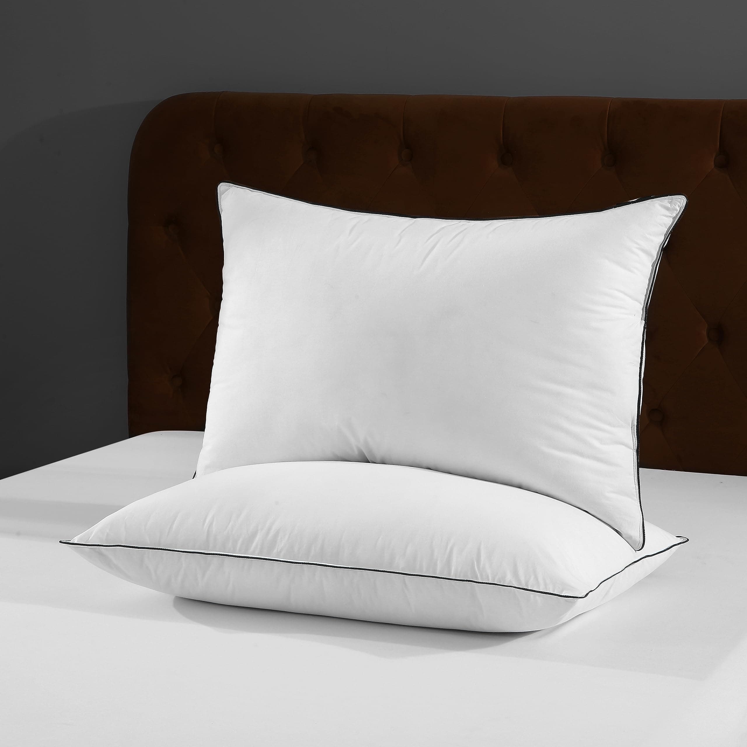 TOPGREENOrganic Goose Feather Down Pillows for Sleeping | Set of 2 Standard Size Feather Pillow Inserts | Soft Medium Bed Pillow for Stomach, Back and Side Sleepers, 20x26''