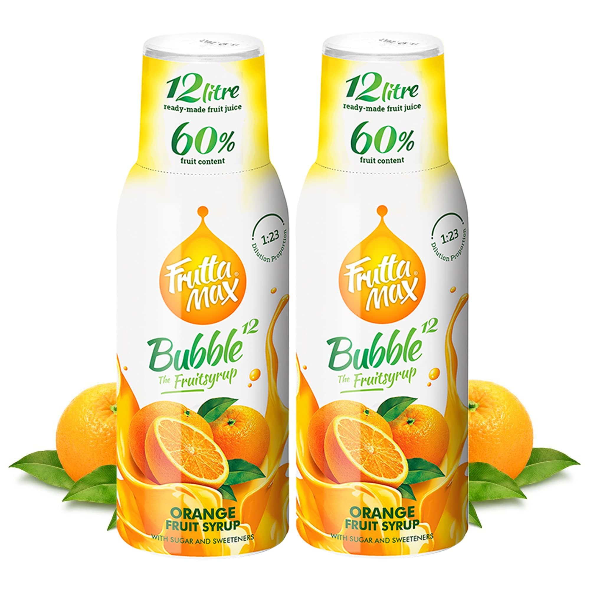 2 Pack - FruttaMax Orange Syrup | Less Sugar | 60% Real Fruit Concentrate | Suitable for soda Machine 2x500ml