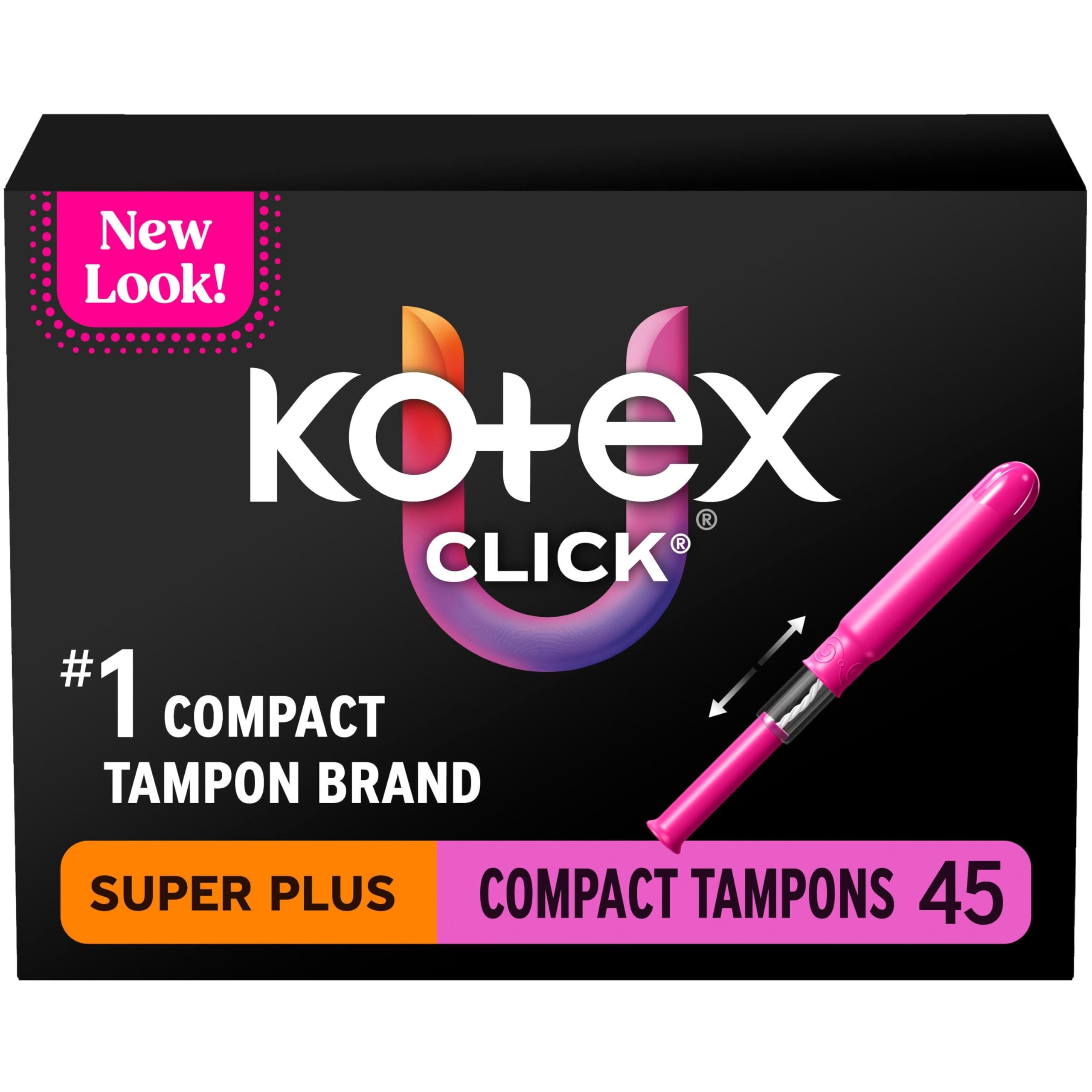 U by Kotex Click Compact Tampons, Super Plus Absorbency, Unscented, 45 Count