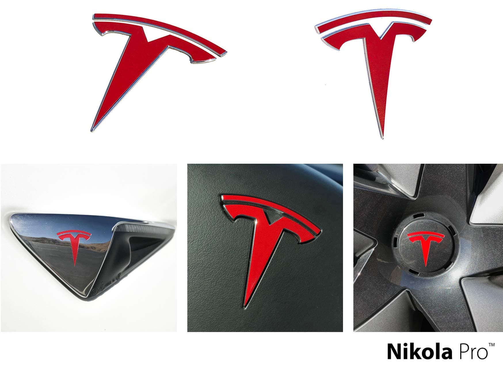 Nikola Pro Tesla Model 3 Logo Decal Wrap Kit (Gloss Red)