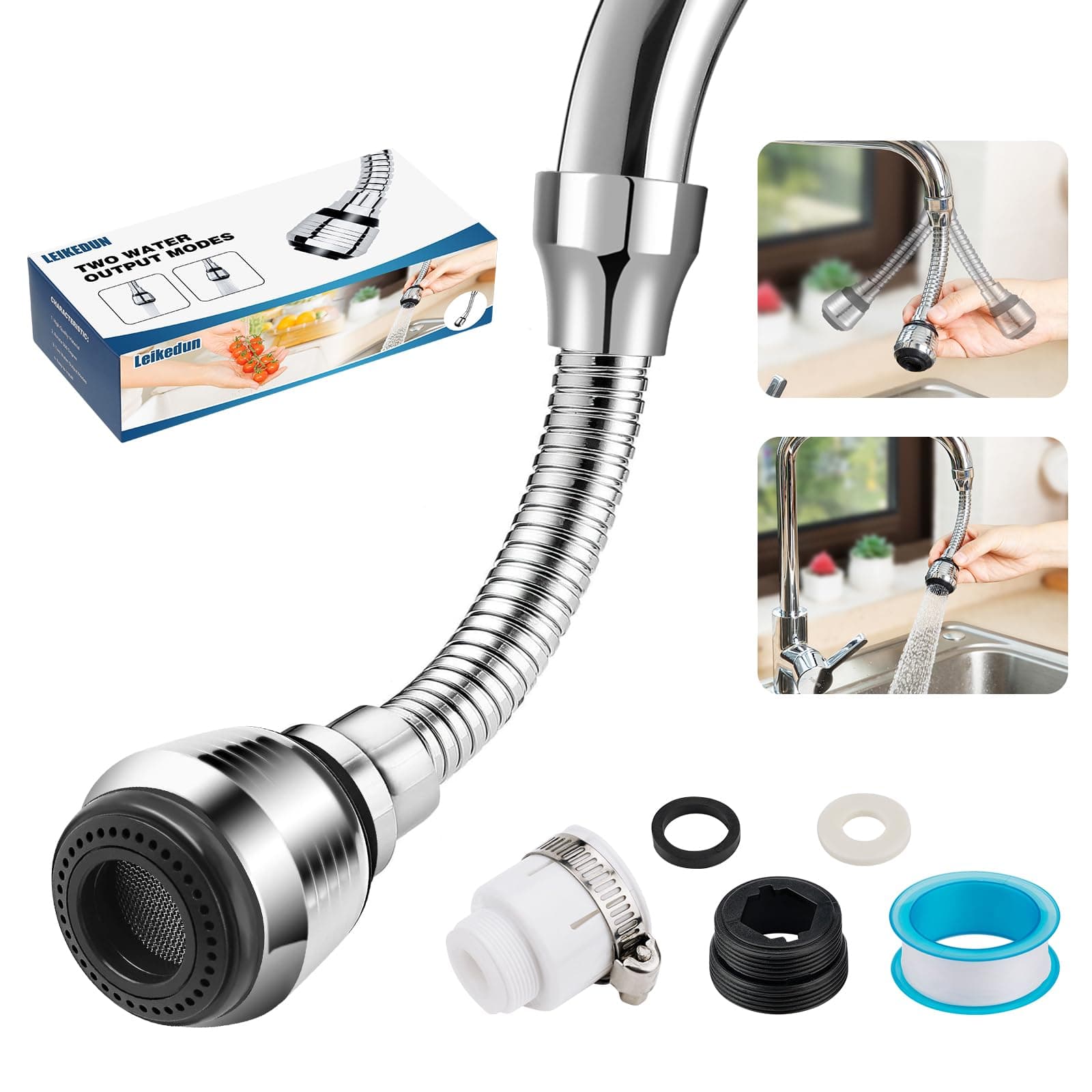 Kitchen Tap Spray Head, Universal Tap Extension 360° Rotatable Aerator ABS Polished Chrome for Kitchen Sink Faucet Adapter