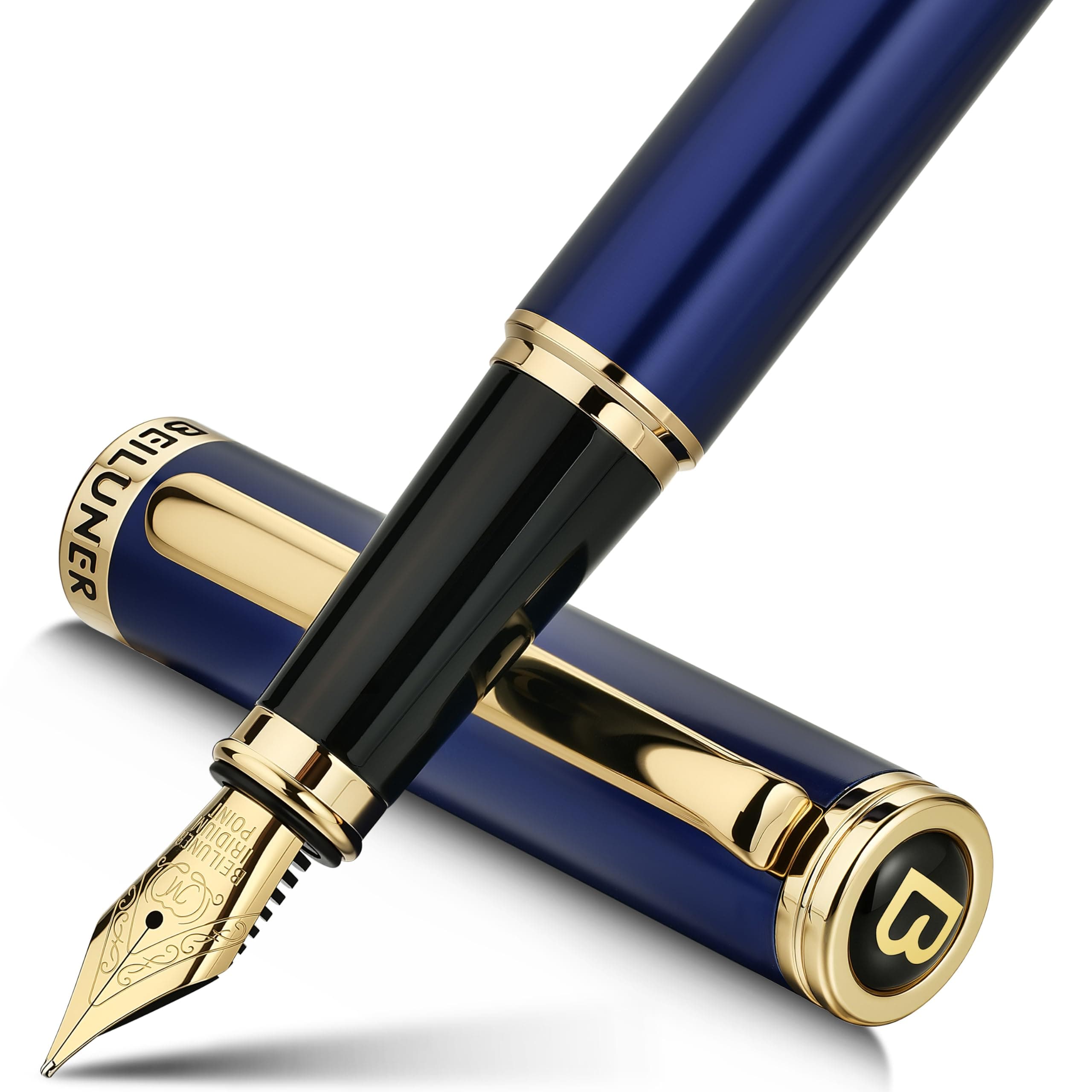 BEILUNER Blue Fountain Pen - Stunning Luxury Pen, Gold-Plated Nib (Medium), 24K Gold Finish - Trustworthy Pen Gift for Men & Women - German Schneider Ink Converter