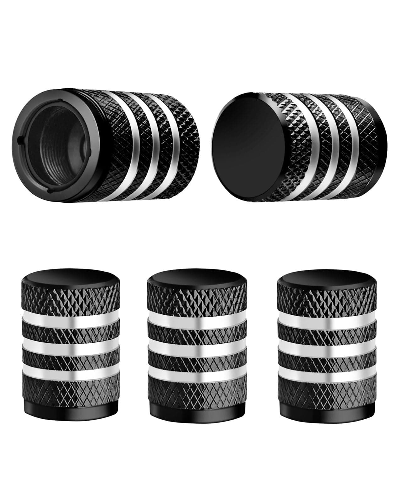 DECURCAR Tire Valve Stem Cap Cover - (5 Pack) Tire Air Caps Metal with Plastic Liner Corrosion Resistant Leak-Proof for Car Truck Motorcycle SUV and Bike Black
