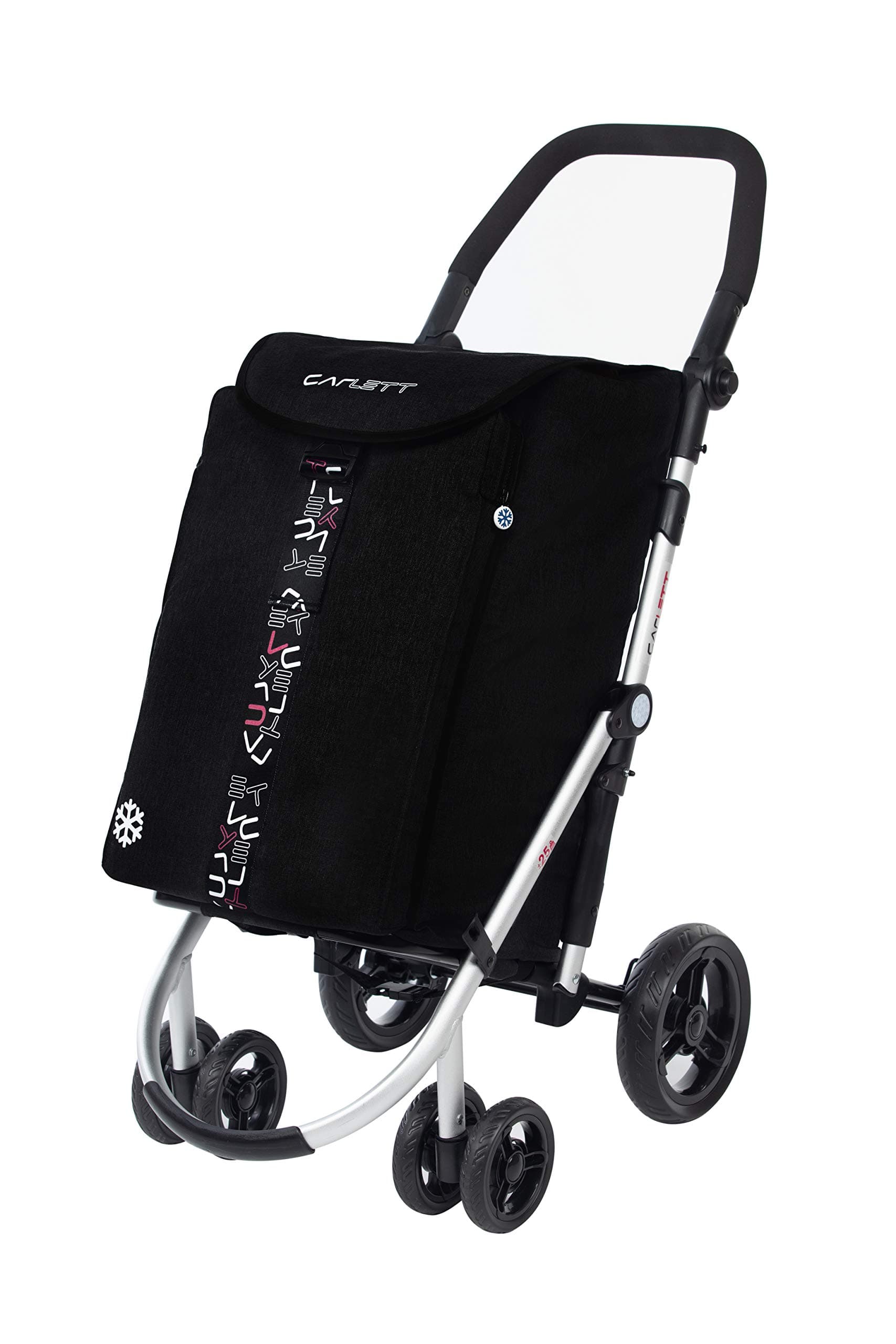 Lett 460 New Black TXT 4 Wheels Trolley, High Capacity 25kg Foldable Shopping Cart, 40L Main, 10L Cool Bag, Rear Pocket and Safety Catch, Lett460, 2020 Collection