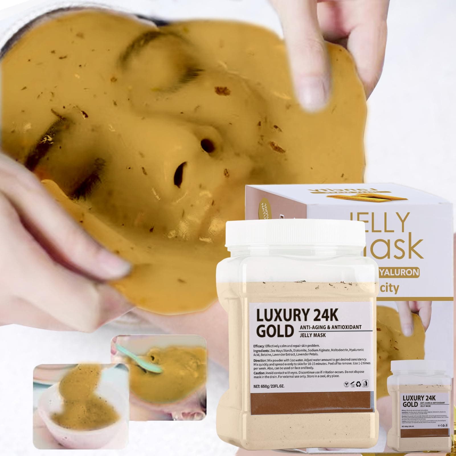 Jelly Mask Powder for Face Mask Skin Care, Natural Gel Facial Masks, Professional Peel Off hydrojelly Mask, Moisturizing & Hydrating for Wrinkles & Acne 23 Fl Oz (24K Gold)