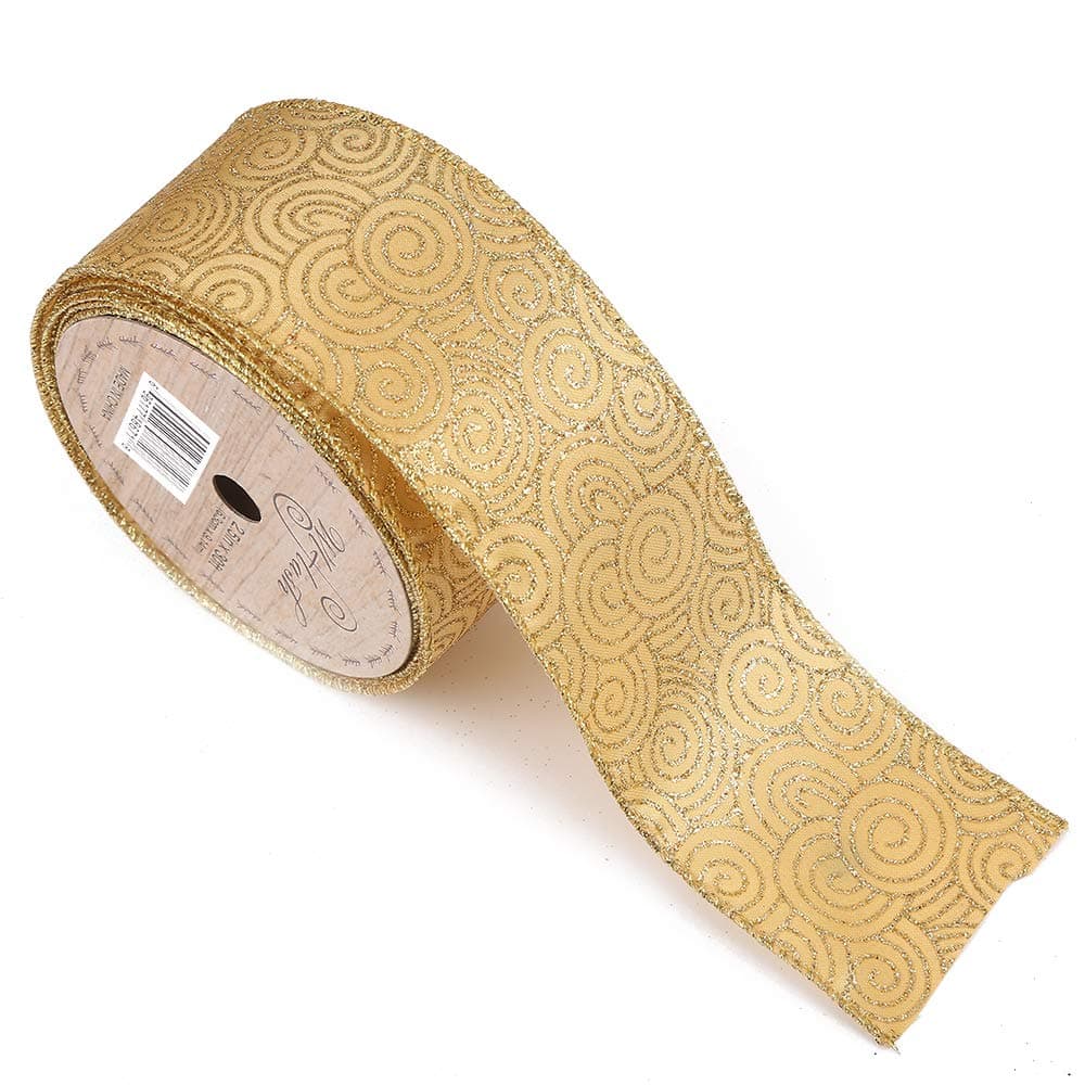 2-1/2-Inch Wide by 10 Yard Spool Wired Edge Craft Ribbon (419 Cloud Gold)