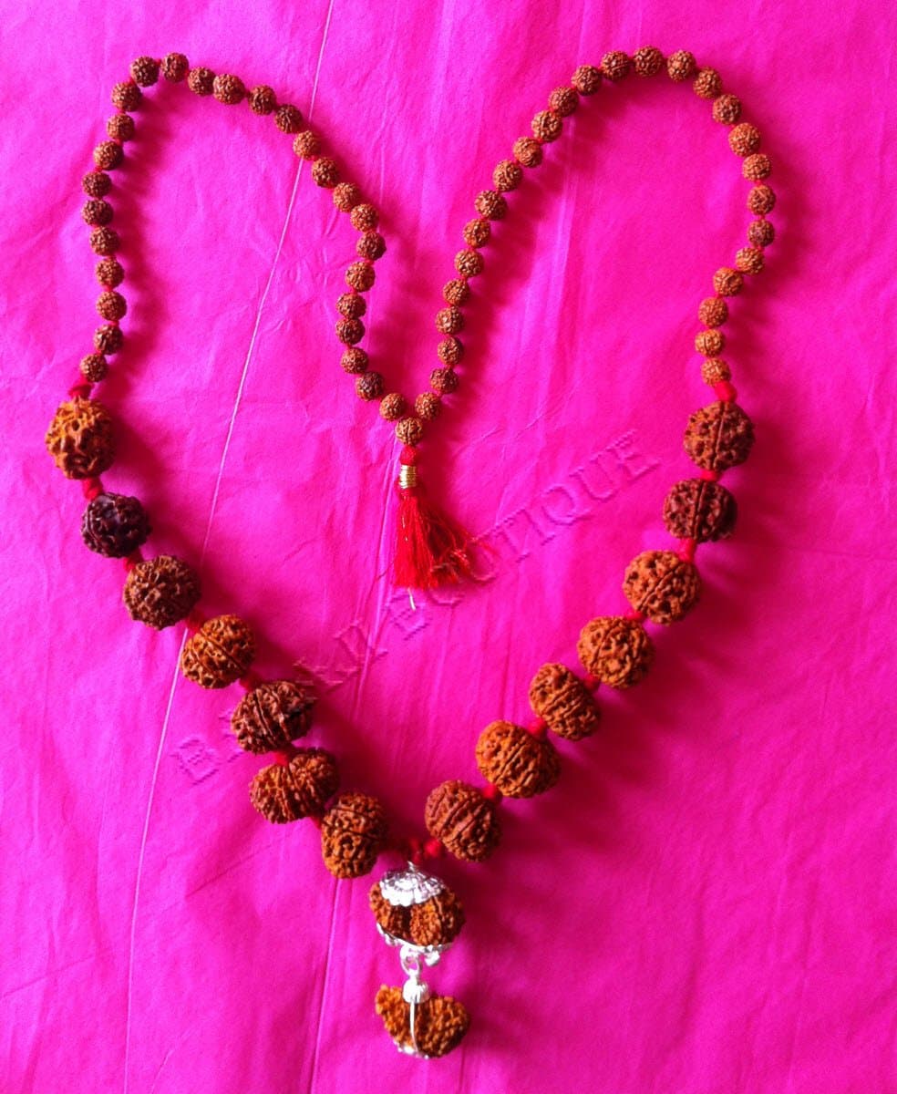 Balaji BoutiqueBalaji Boutique Siddha (Rudraksha) Mala in Silver - 1,2,3,4,5,6,7,8,9,10,11,12,13,14 Face (Mukhi) Rudraksha includes Gauri-Shankar and Ganesh Rudraksha (Origin: Nepal, Excellent Large Beads)