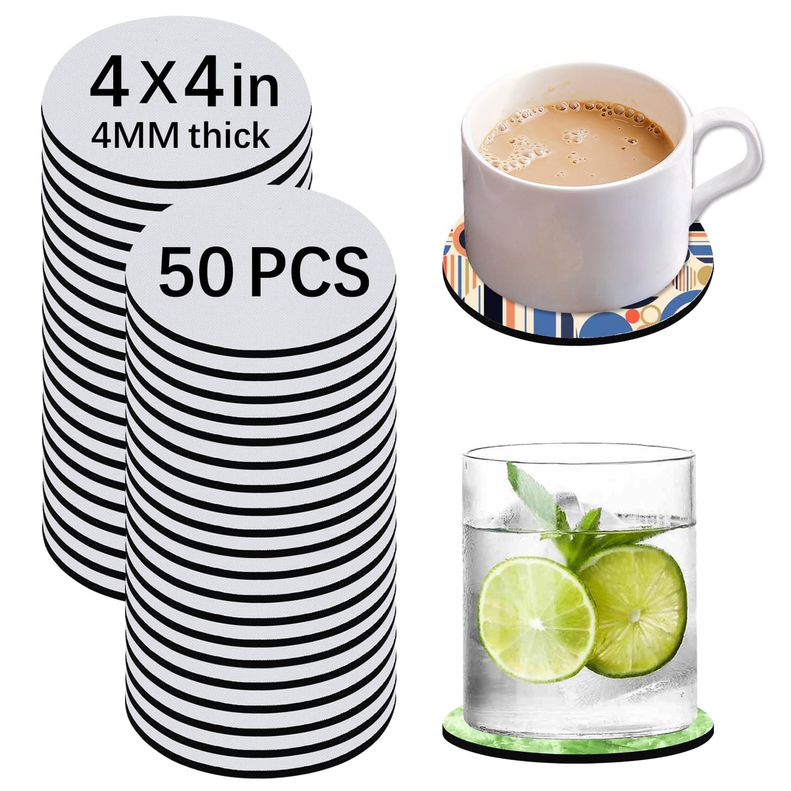 Sublimation Blank Cup Coasters Bulk (Round Coasters * 50PCS)