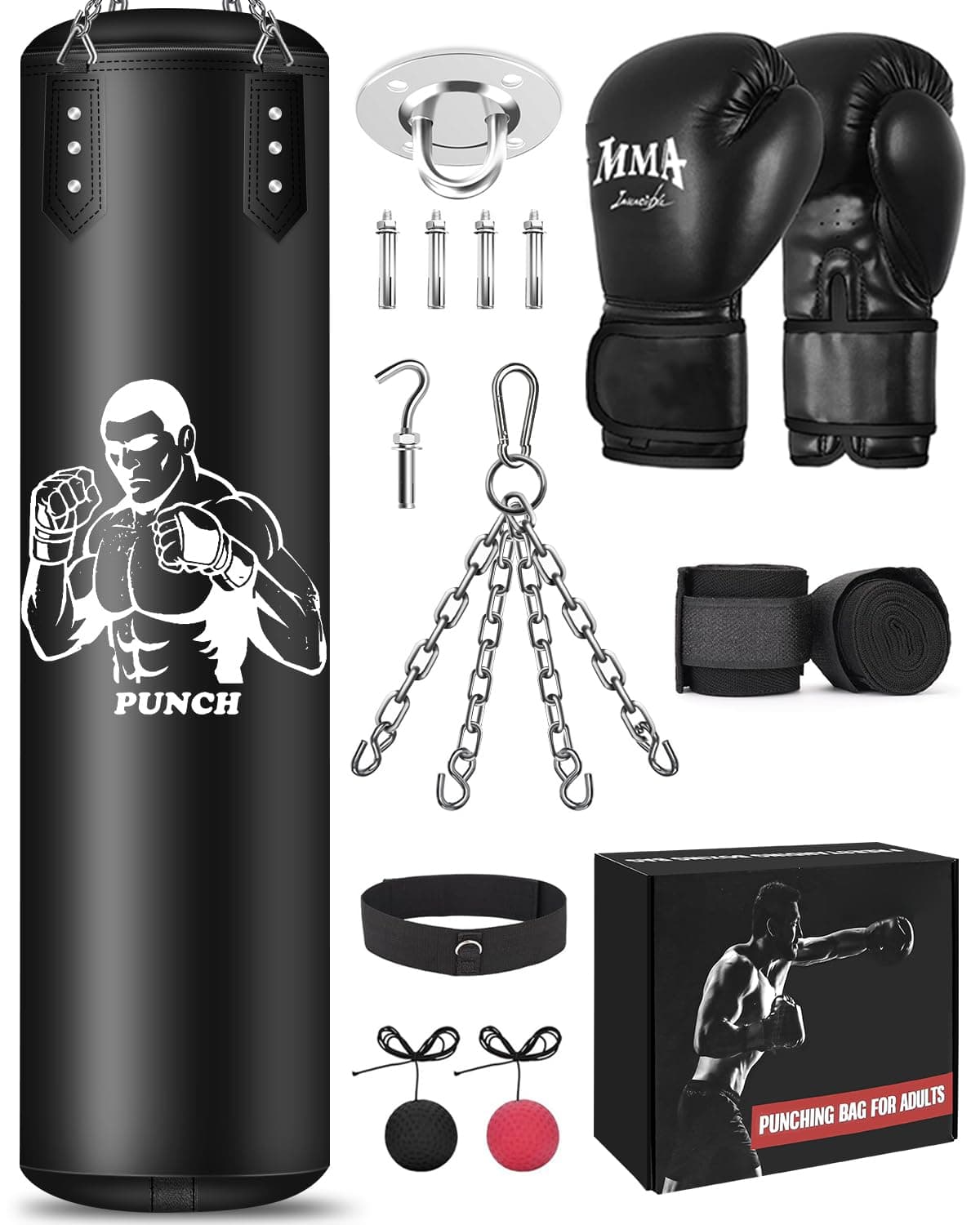 Punching Bag Hanging Set, Unfilled Boxing Bag with A Full Range of Accessories, Microfiber Leather Heavy Bag for Training Kickboxing Fitness MMA Grappling Muay Thai Karate