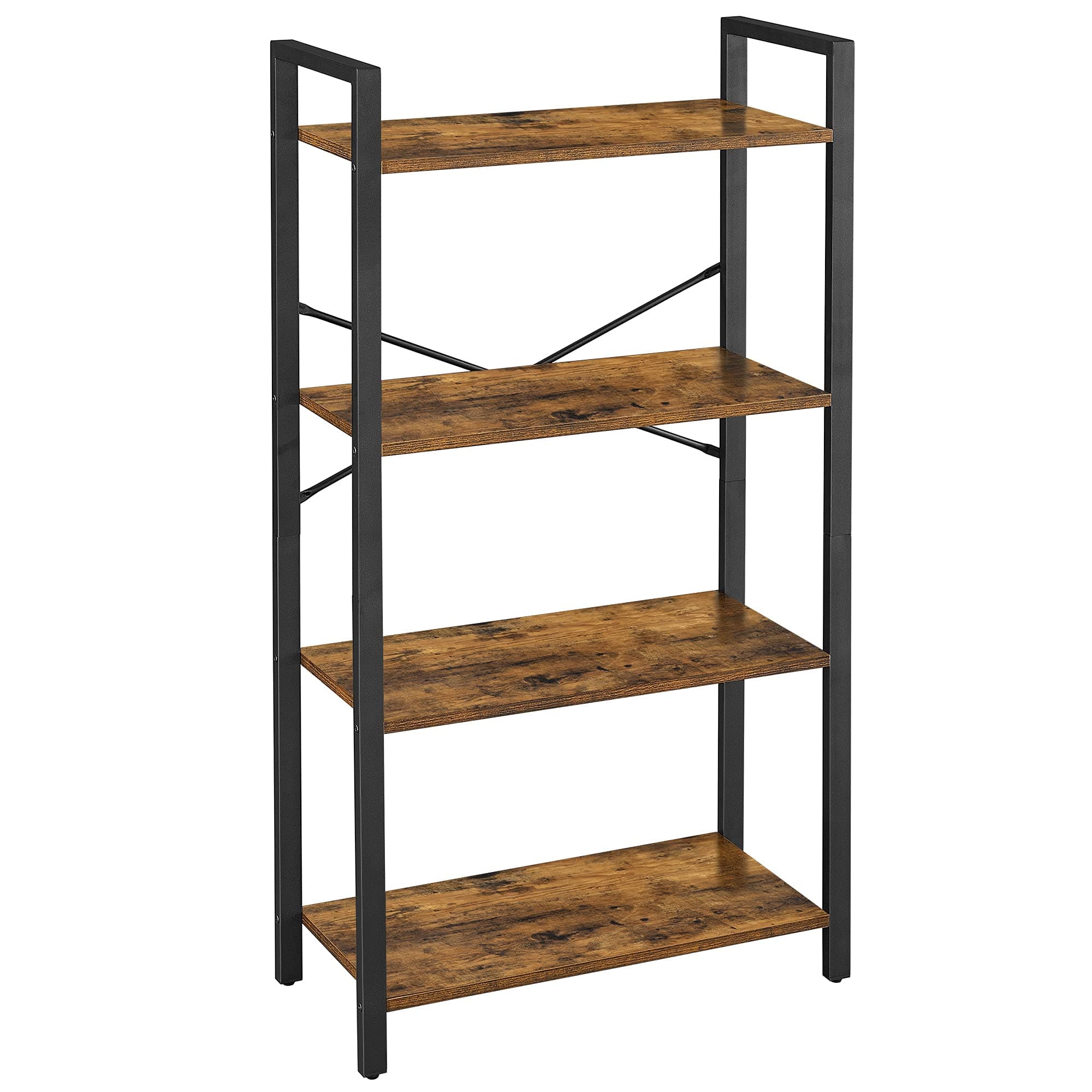 VASAGLE 4-Tier Bookshelf, Storage Rack with Steel Frame, 120 cm High, for Living Room, Office, Study, Hallway, Industrial Style, Rustic Brown and Black LLS60BX