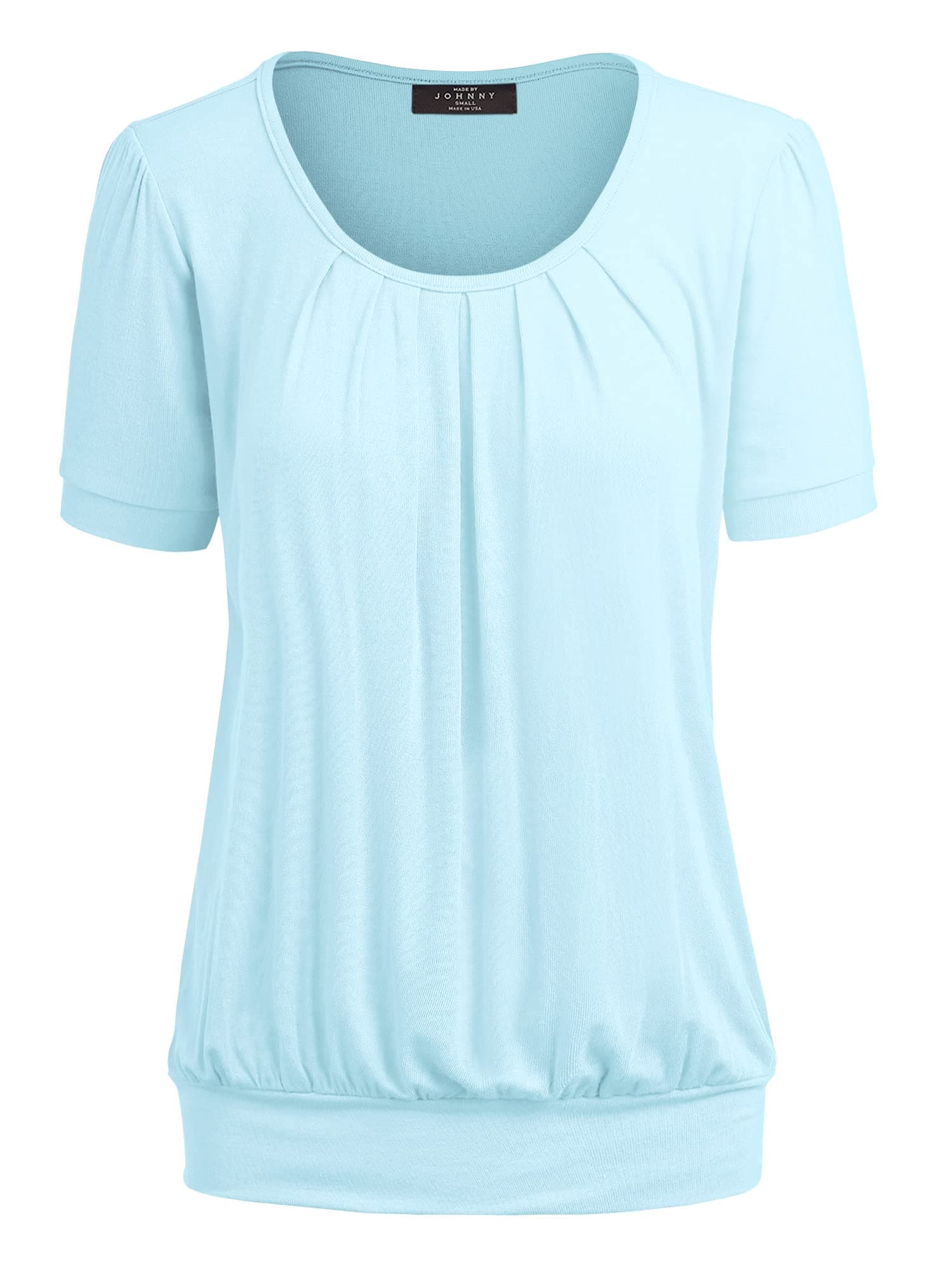 Made By Johnny Women's Scoop Neck Short Sleeve Pleated Front Blouse Tunic Top Plus Size