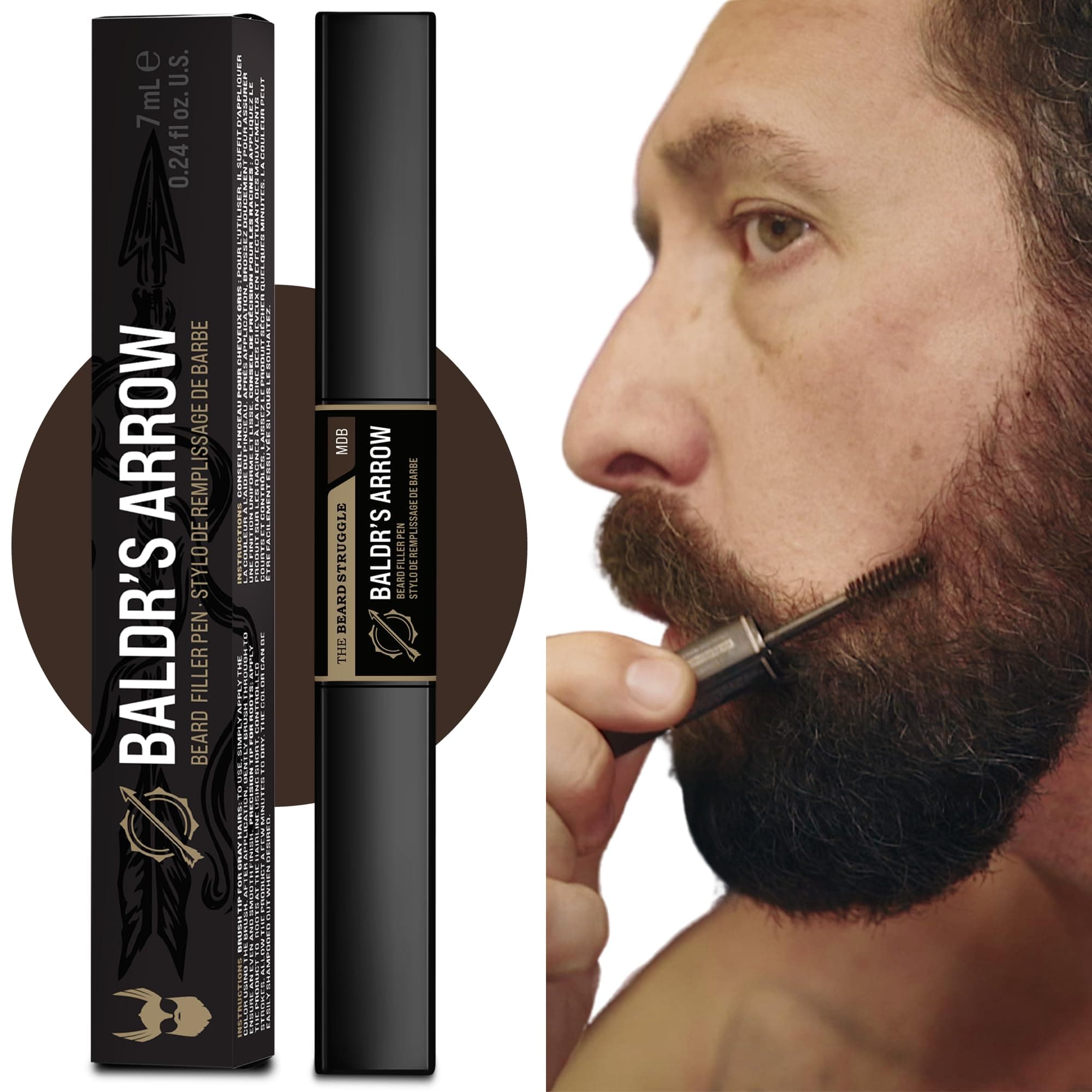 Beard Pen Filler for Men by The Beard Struggle - Baldr's Arrow – Sweat Resistant & Waterproof, Long Lasting Beard Pen with Brush, Instantly Fill Patches & Thin Areas for a Perfect Beard - Medium Brown