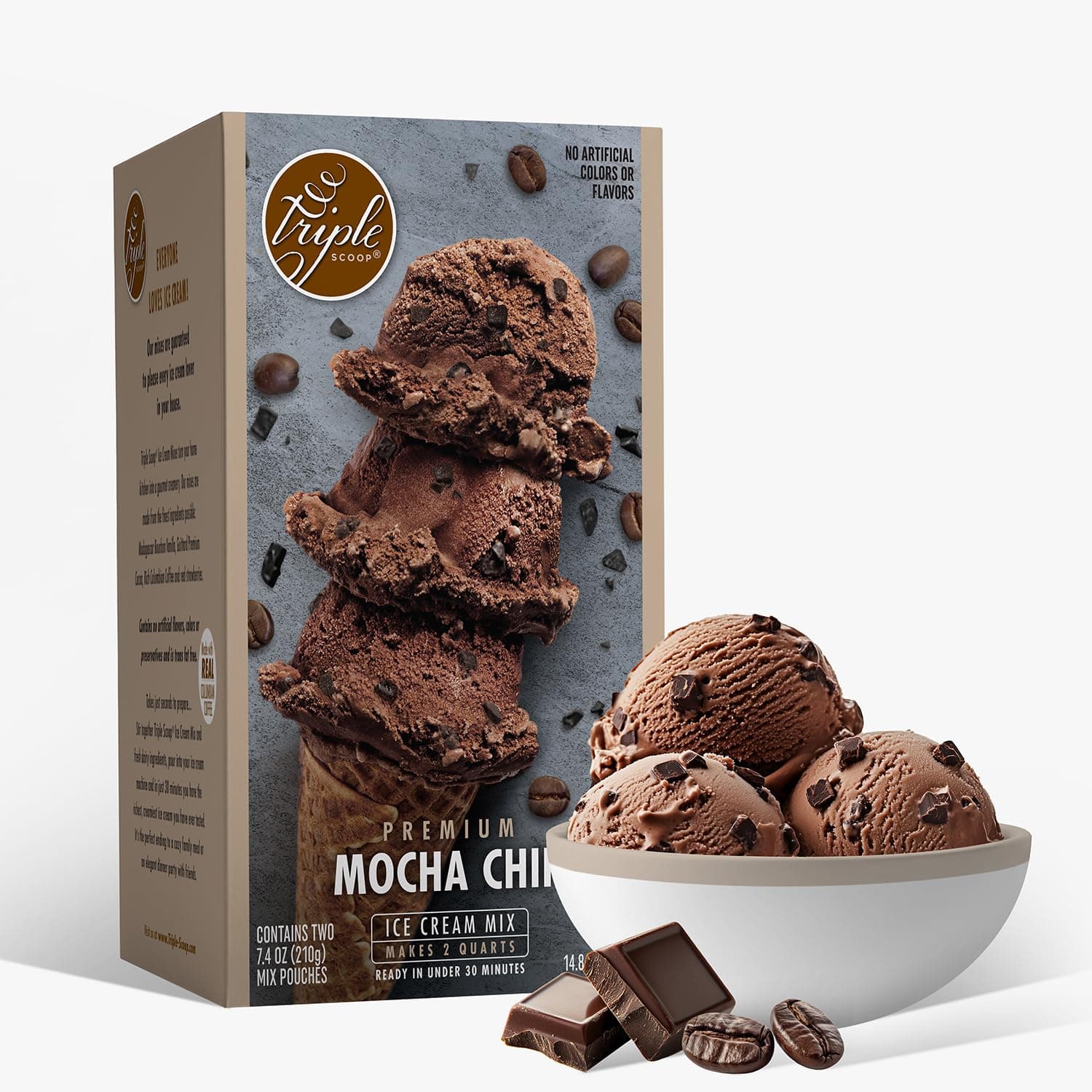 Triple Scoop - Premium Mocha Ice Cream Mix For Ice Cream Maker. Simple, Easy, Delicious. From Gourmet Mix To Maker in 5 Minutes, Makes 2 Creamy Quarts, Made in USA (1 Pack, Mocha)