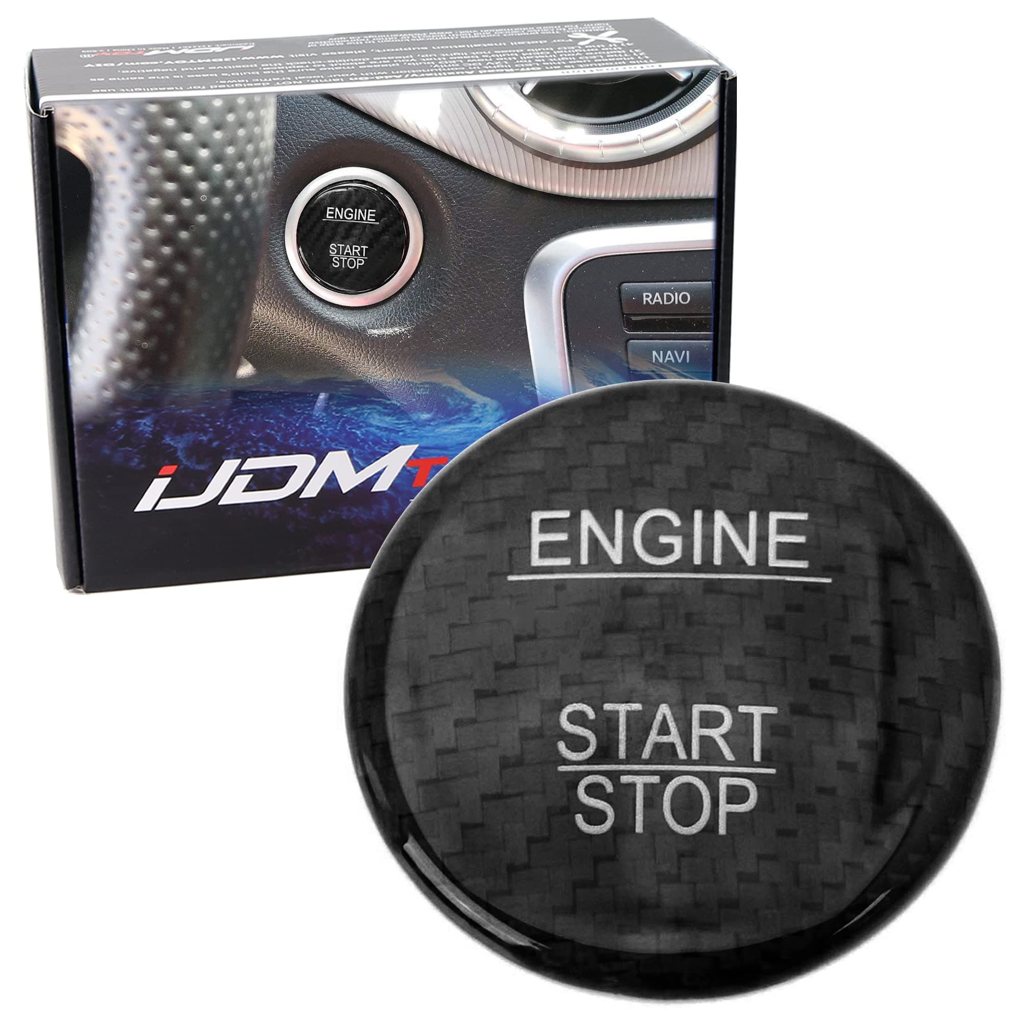 Genuine Gloss Black Carbon Fiber Made Engine Push Start/Stop Button Decoration Cover Trim Compatible with Mercedes Keyless Engine Start