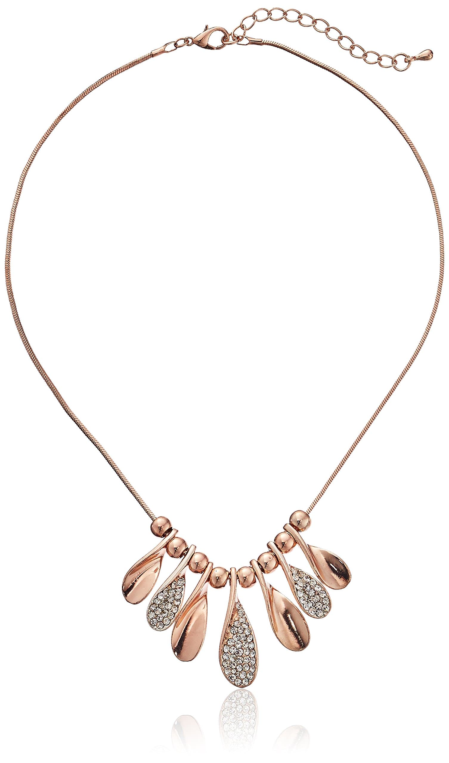 Rose Goldtone 18 Inch Rhinestone Gemmed Snake Chain Necklace 266