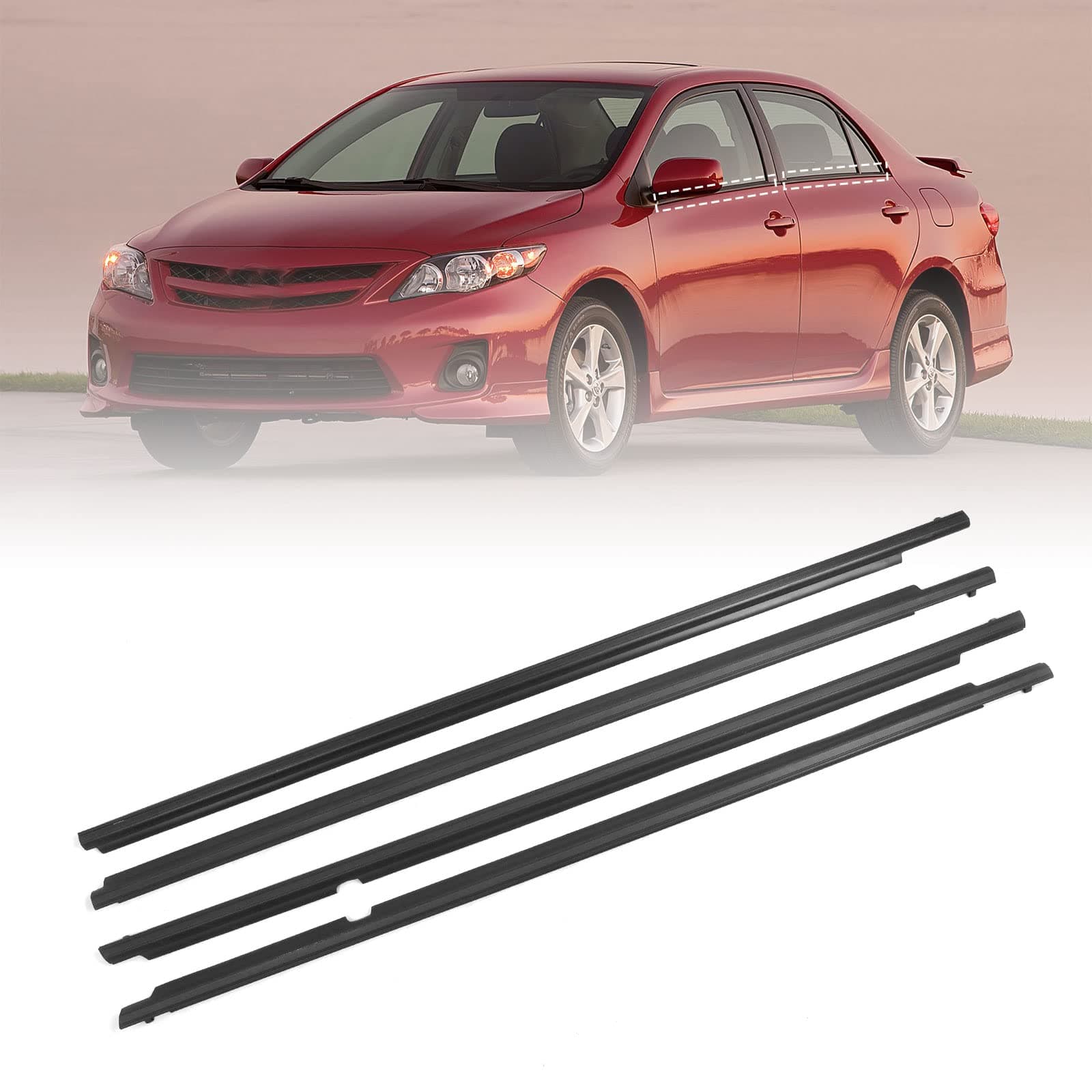 WeatherStrip Window Molding Trim Seal Belt Compatible with 2009 2010 2011 2012 Toyota Corolla Replaces 75710-02210 Black Window Weather Stripping Outside 4pcs