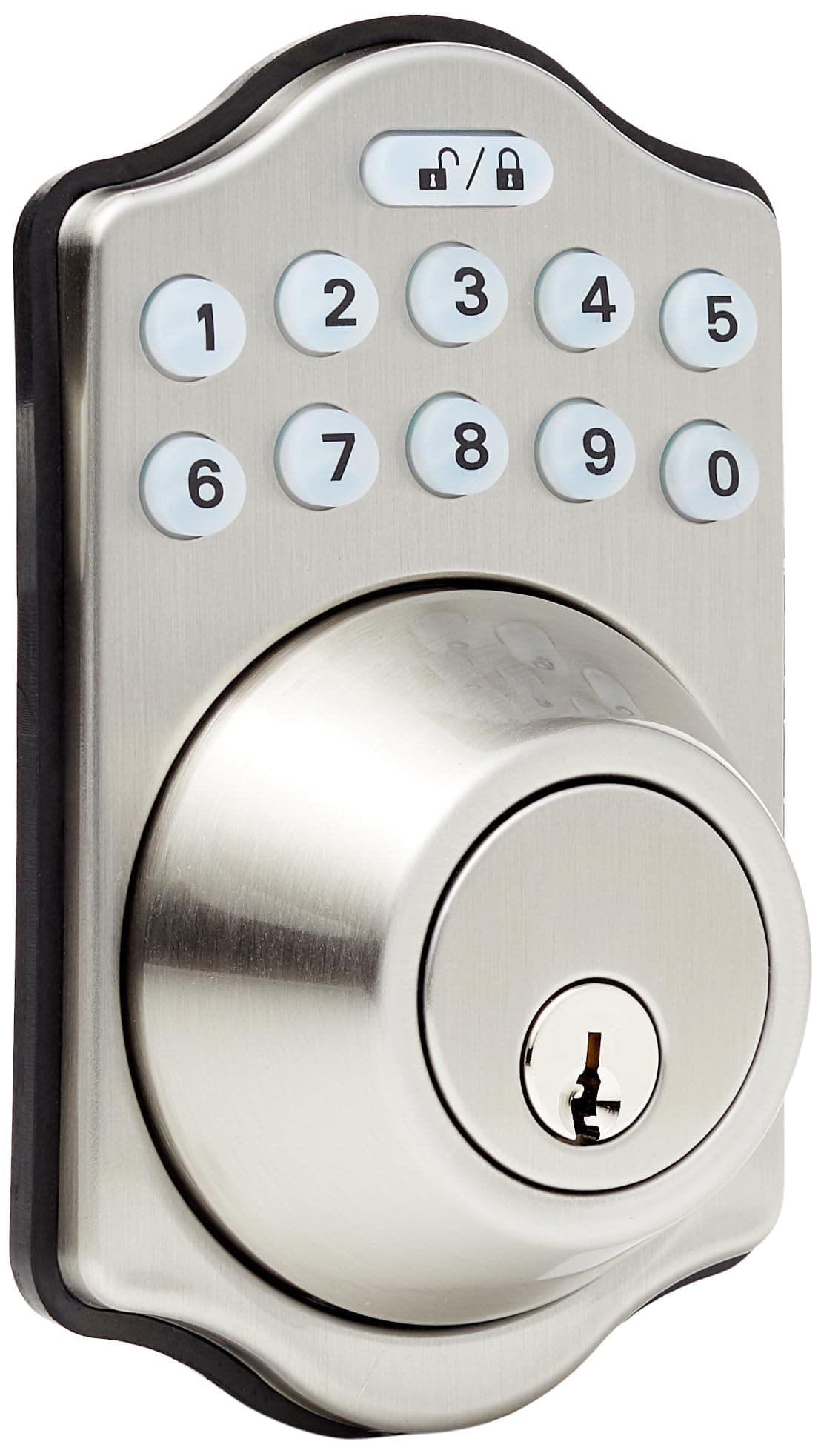 Amazon Basics Traditional Electronic Keyless Keypad Deadbolt Door Lock, keyless Entry Door Lock, Keyed Entry Option, 1-Pack, Satin Nickel
