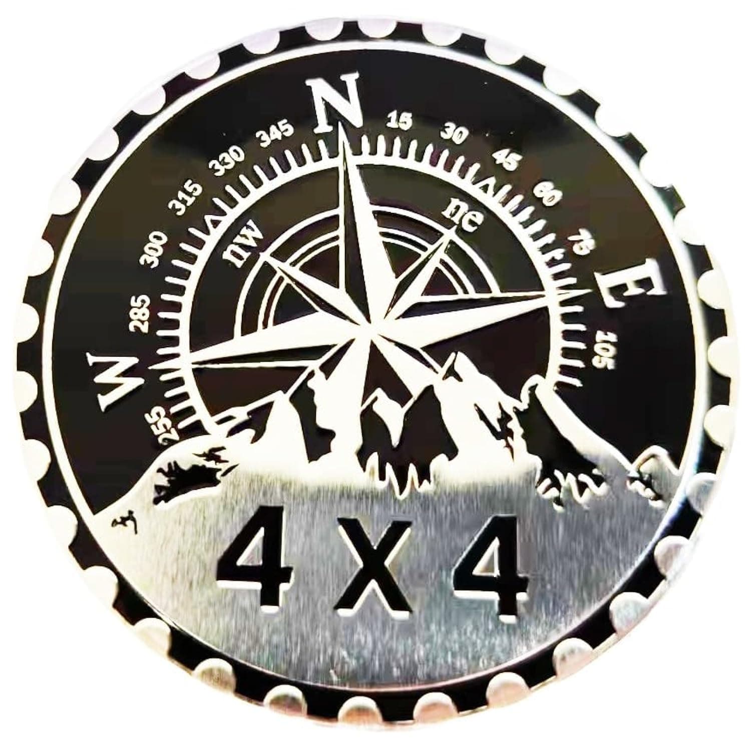 4 x 4 Metal Automotive Badge 3D Metal Car Emblems Emblems Round Emblem Decals Car Badge Decals Stickers Compatible with Vehicles Jeep Wrangler Vehicles Trucks SUV RV Decorations (W N E-Rated)