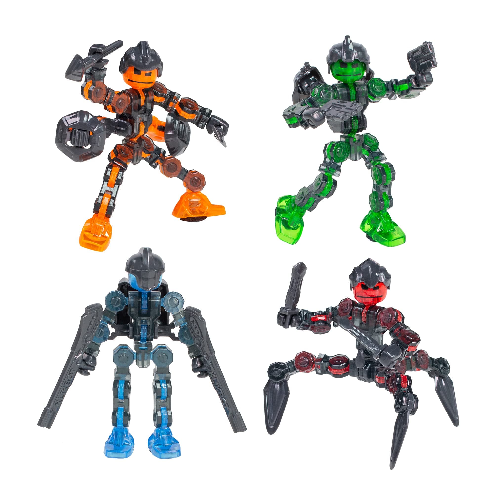 Klikbot Complete Set of 4 Poseable Action Figures with Weapons, Translucent, Create Stop Motion Animation, for Ages 6 and Up (Series 3 Guardians)