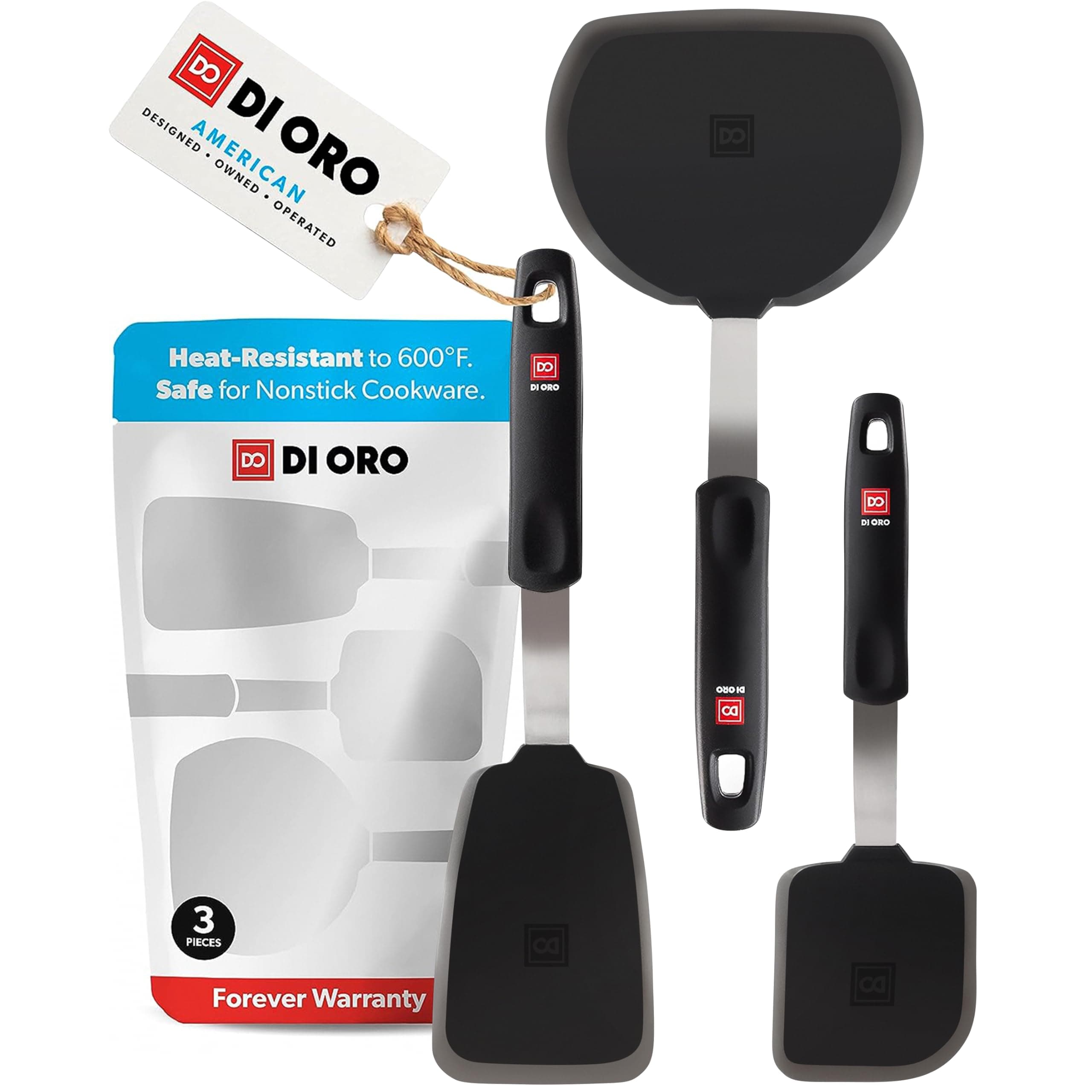 DI ORO Spatulas for Kitchen Use - Forever Warranty - 600°F Heat-Resistant Silicone - Turner Spatula Set for Cooking - BPA Free Wide Pancake Spatulas - Egg Flippers for Nonstick Cookware Safe (3pc)