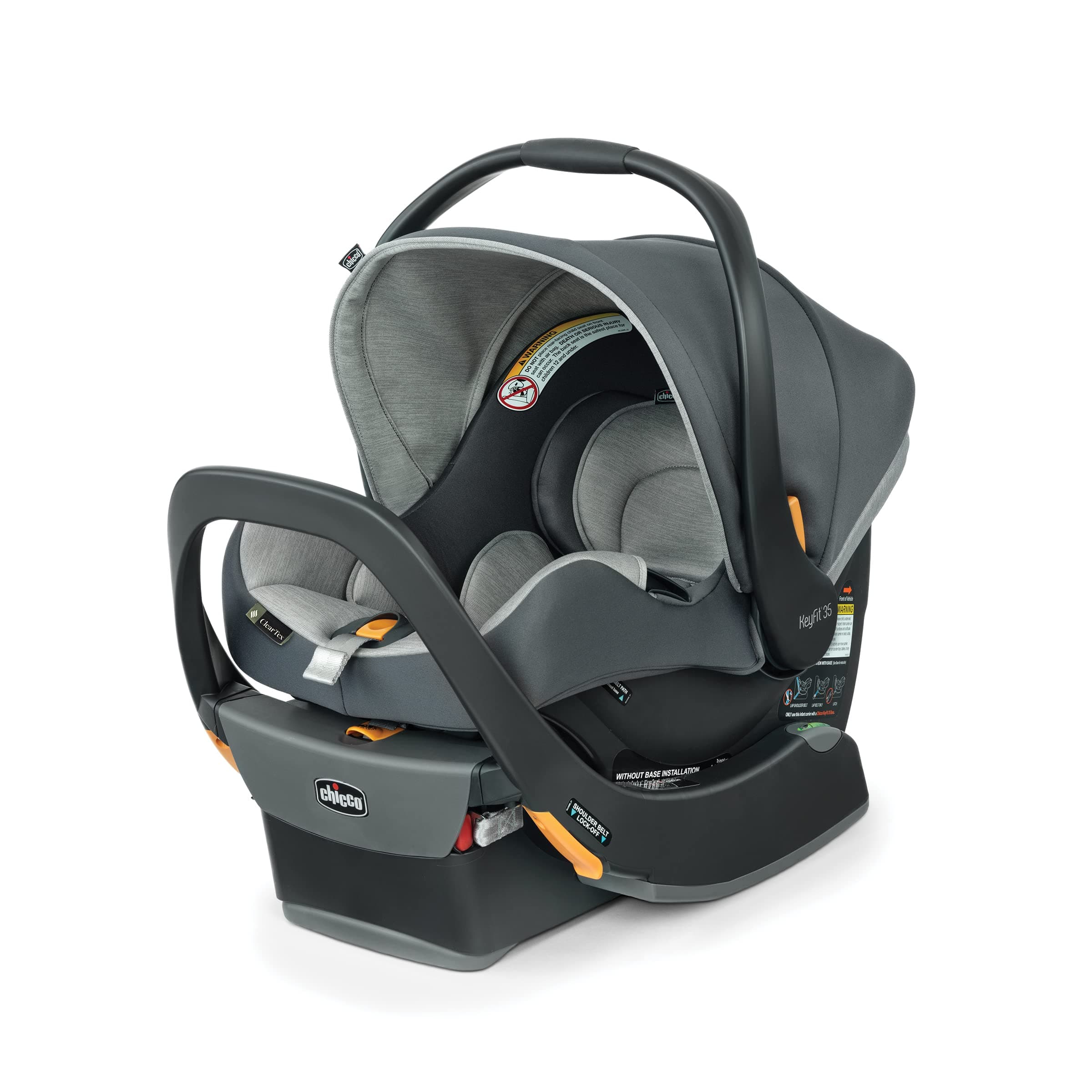 Chicco KeyFit 35 ClearTex Infant Car Seat and Base, Rear-Facing Seat for Infants 4-35 lbs., Infant Head and Body Support, Compatible with Chicco Strollers, Baby Travel Gear | Cove/Grey