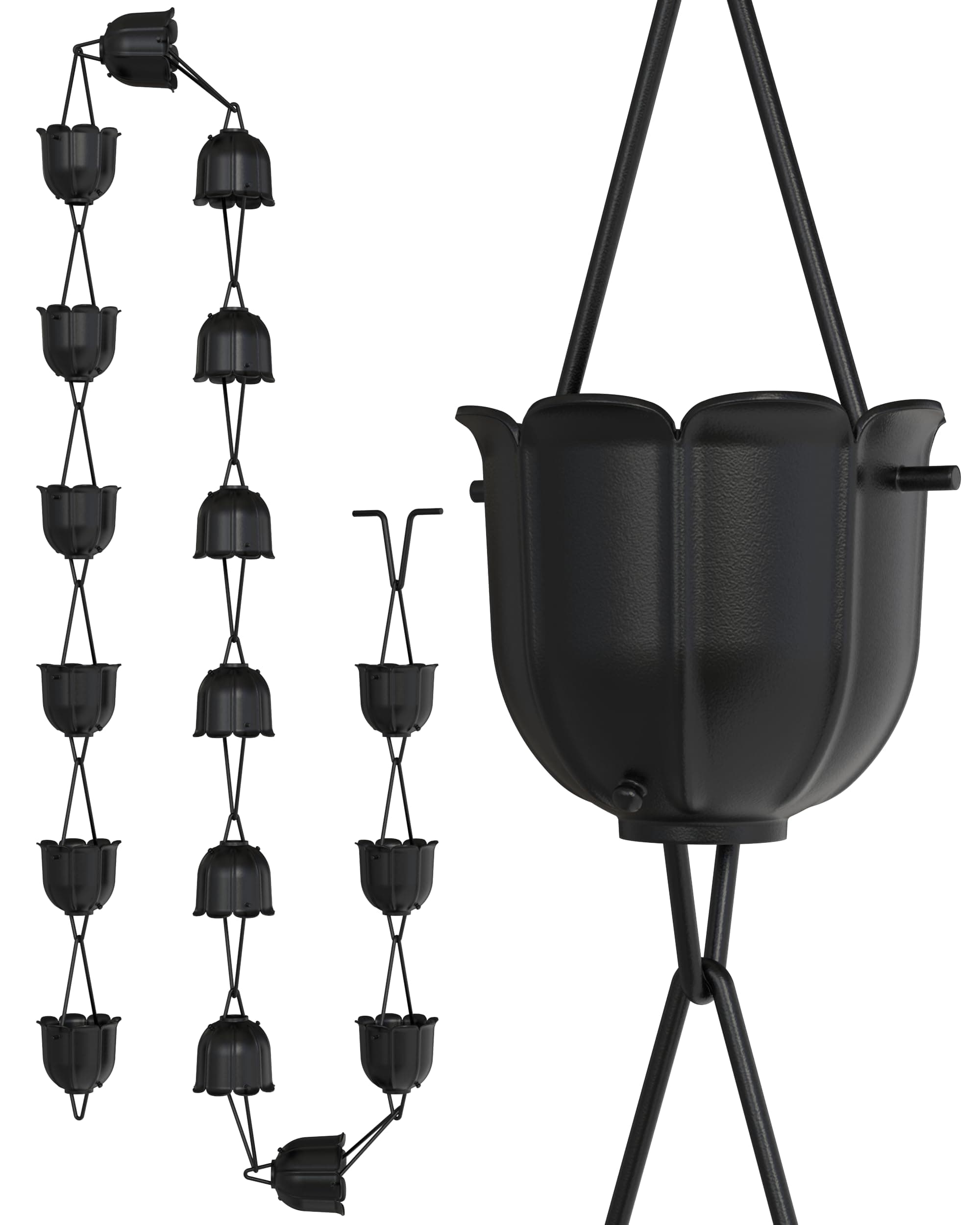 Rain Chains Direct - Flutes Rain Chain - 8.5 FT - Durable Black Powder-Coated Aluminum - Premium Rain Chains for Gutters