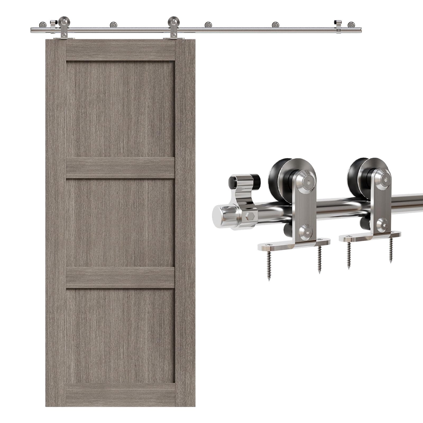 6FT (1.8M) Sliding Door Track Kit, CCJH Internal Stainless Steel Sliding Barn Wood Door Hardware System for Single Door