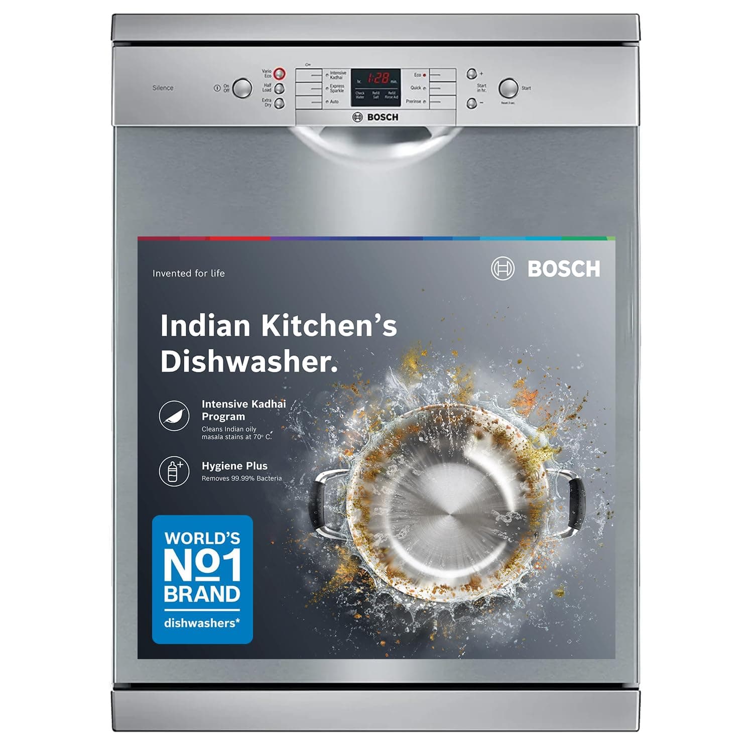 13 Place Setting, EcoSilence Drive, Hygiene+ with Intensive Kadhai program, Free Standing Dishwasher, No.1 Brand in Dishwasher (SMS66GI01I, Silver Inox, Inbuilt heater, Removes 99.99% germs)
