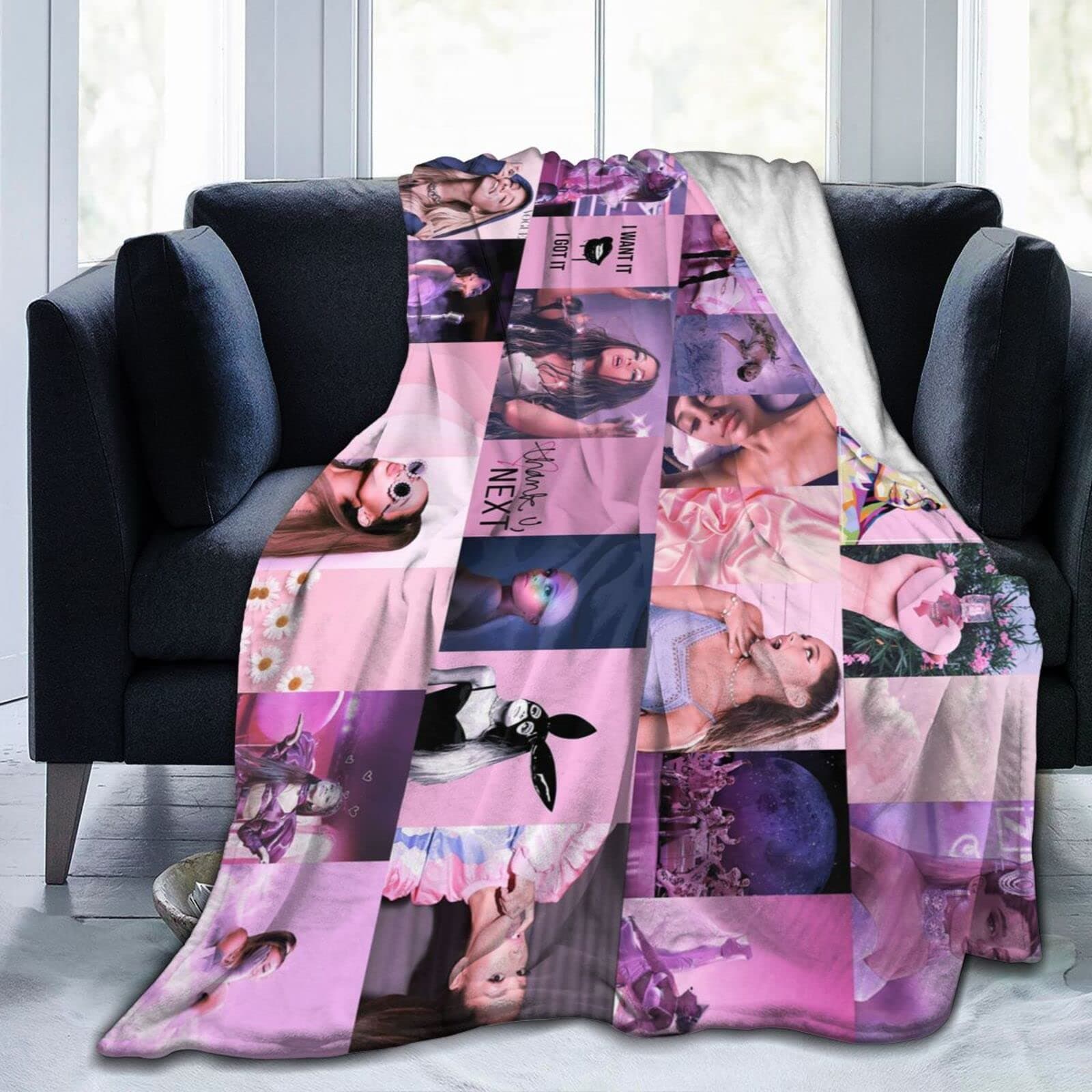N A Ariana Cat Girl Grande Flannel Blanket Bedding Fleece Blanket Soft Thow Blankets Air Conditioning Blanket For Sofa Couch Living Room Bedroom 80x60 inch