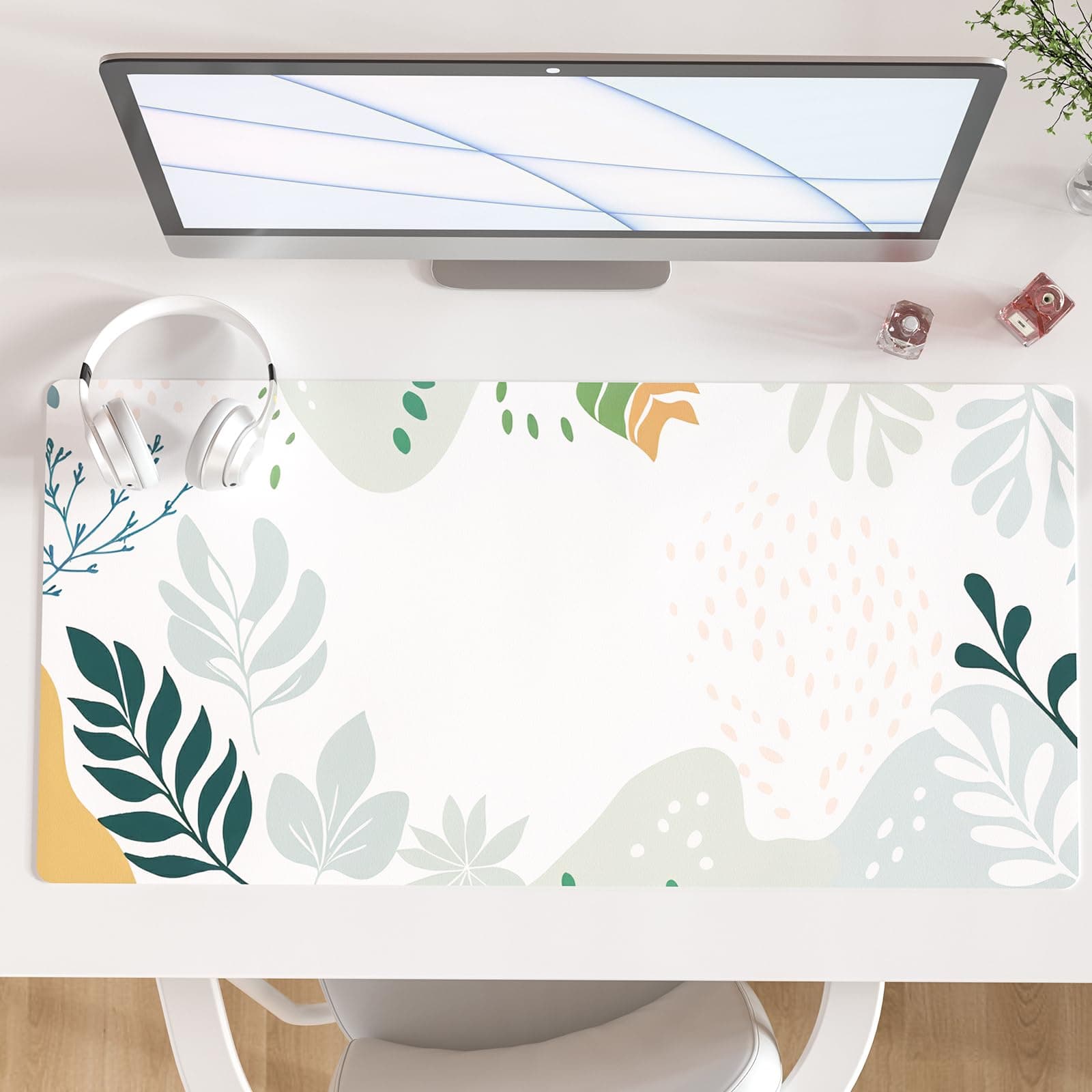 Colorful Star Large Mouse Pad, Green White Waterproof Desk Mat, Abstract Boho Double Sided Computer Gaming Mouse Pad, XXL Full Desk Mousepad Non Slip Desk Pad for School Office Home 31.5" x 15.7"
