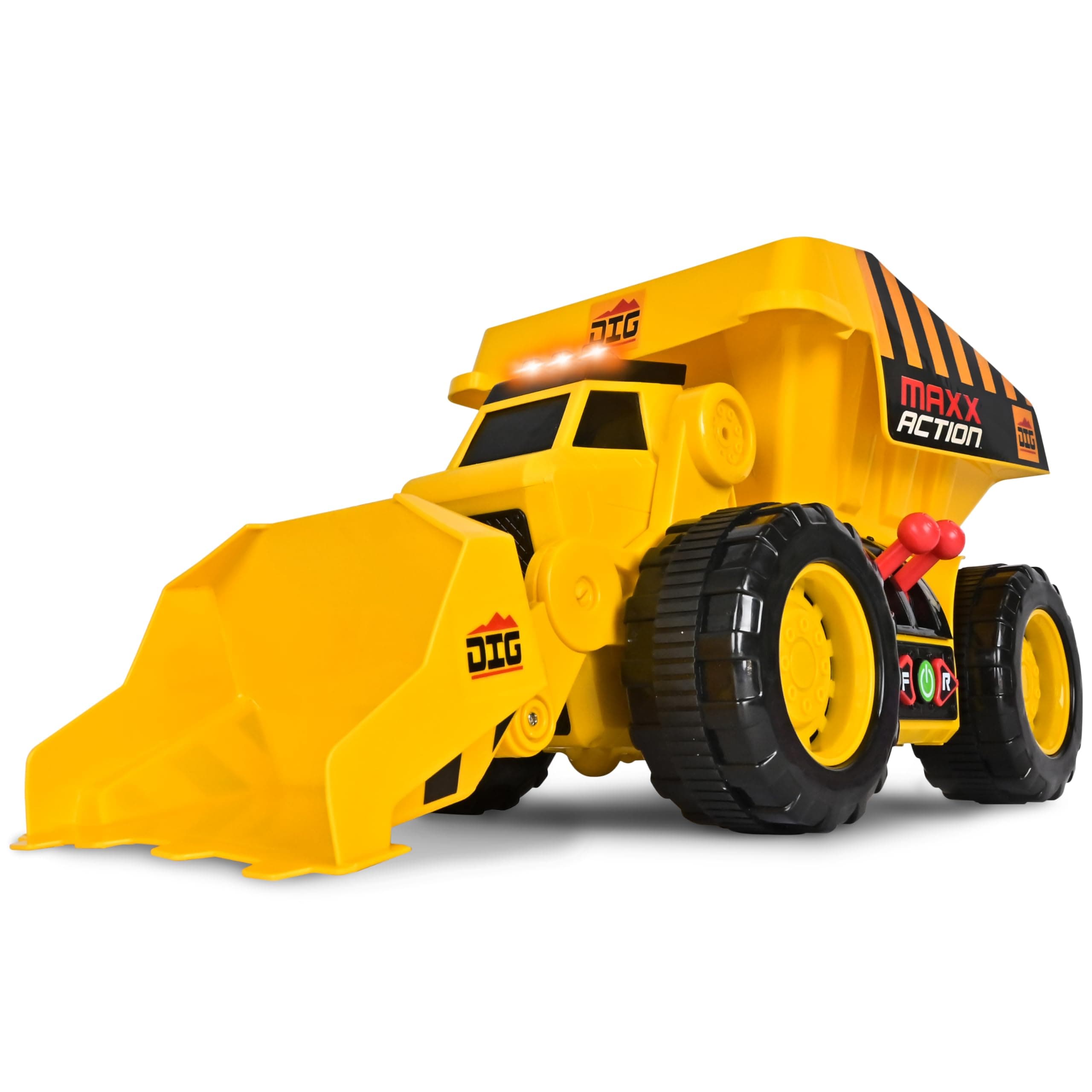 2-N-1 Dig Rig – Dump Truck and Front End Loader with Lights, Sounds and Motorized Drive