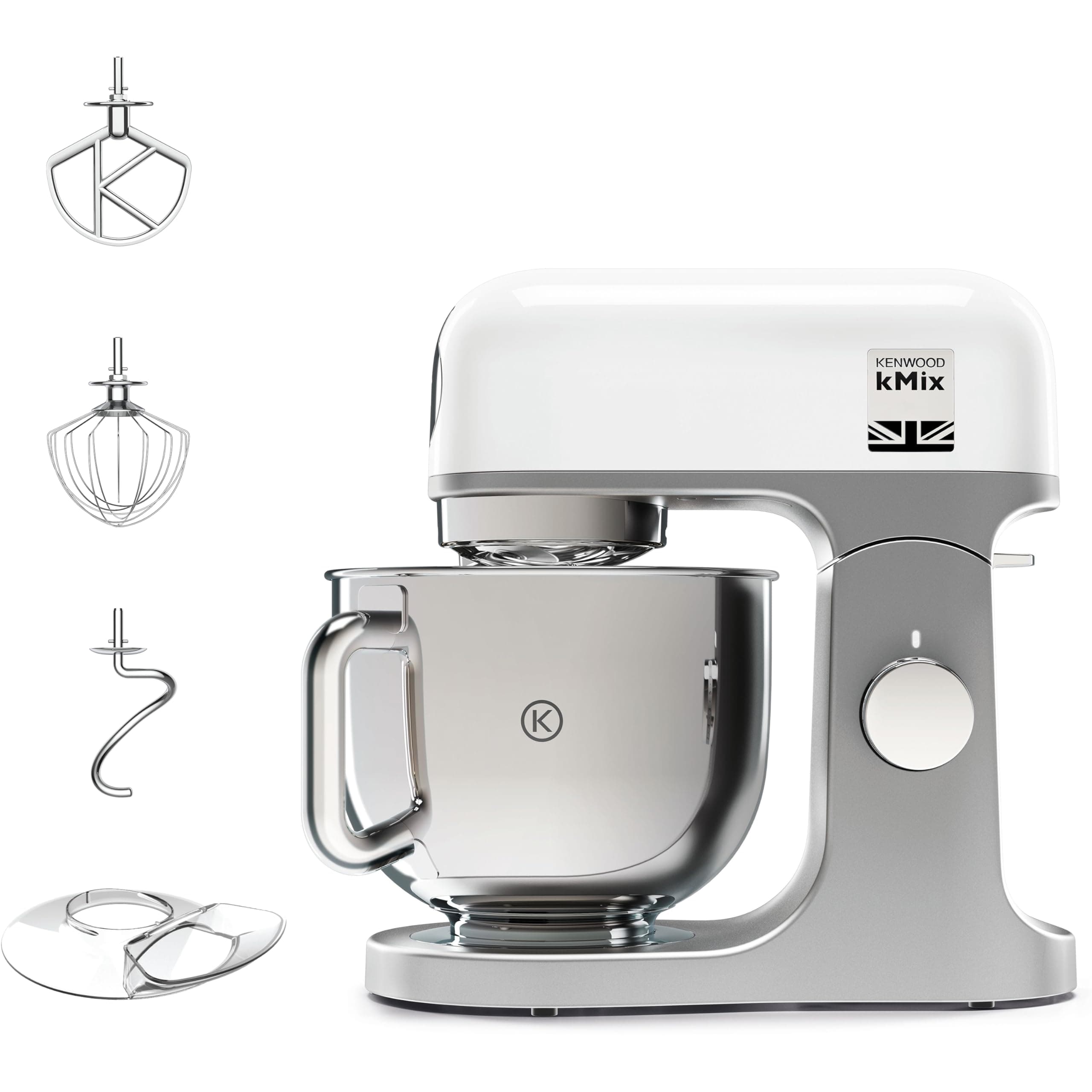 Stand Mixer PREMIUM Kitchen Machine kMix 1000W with 5L Stainless Steel Bowl, K-Beater, Whisk, Dough Hook, Splashguard, Spatula, Unique Fold Function, Smart Speed Control KMX750WH White