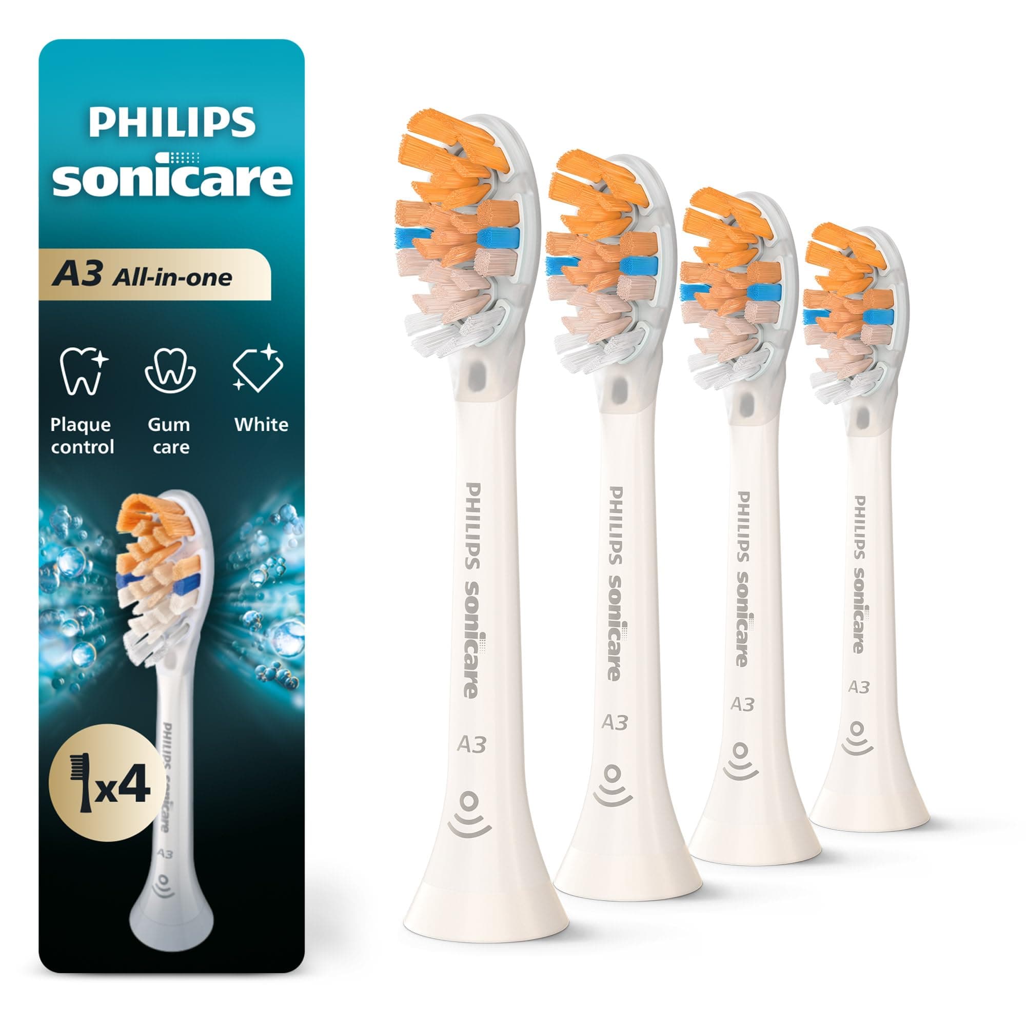 SONICARE Philips Premium All-in-One (A3) Replacement Toothbrush Heads, HX9094/65, Smart Recognition, White 4-pk