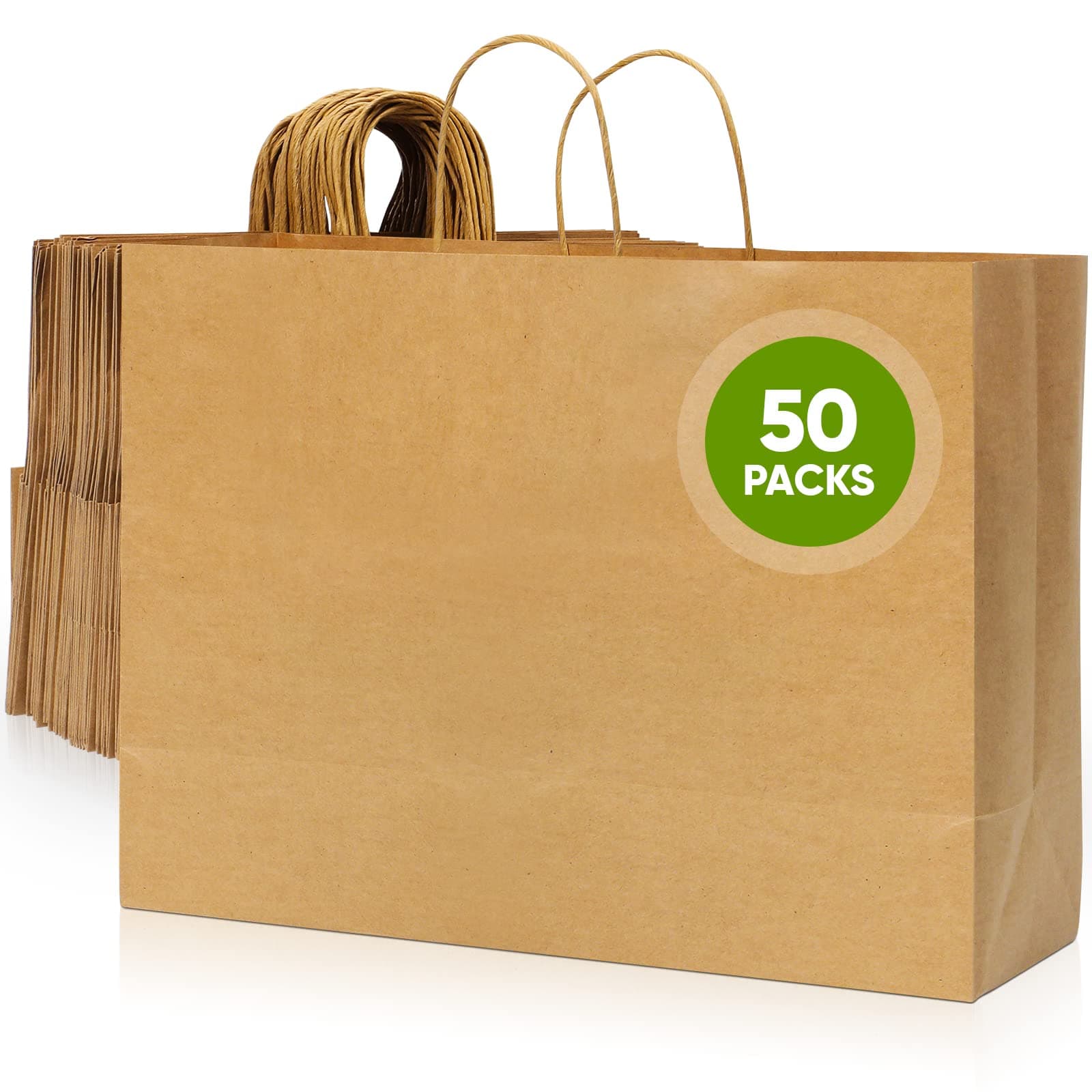 Tobvory Paper Bags With Handles, 50 Pcs Kraft Paper Bags 16x6x12 Inches Brown Bulk, Large Recycled Paper Bag, Shopping/Gift/Retail Bag For Small Business Grocery