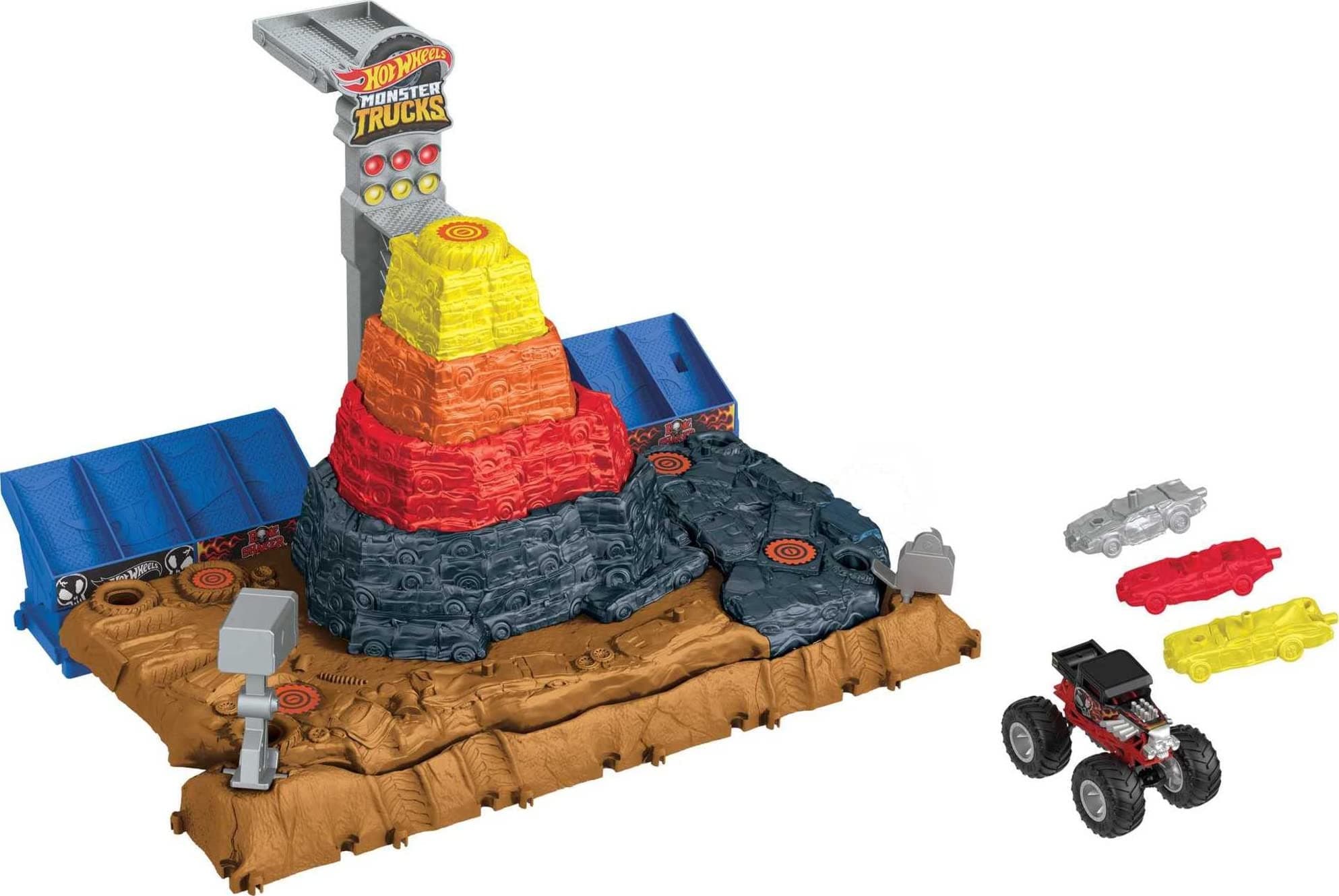 Monster Trucks Arena Smashers Bone Shaker Ultimate Crush Yard Playset, Includes 1 Exclusive Bone Shaker & 3 Crushable Cars, HNB96