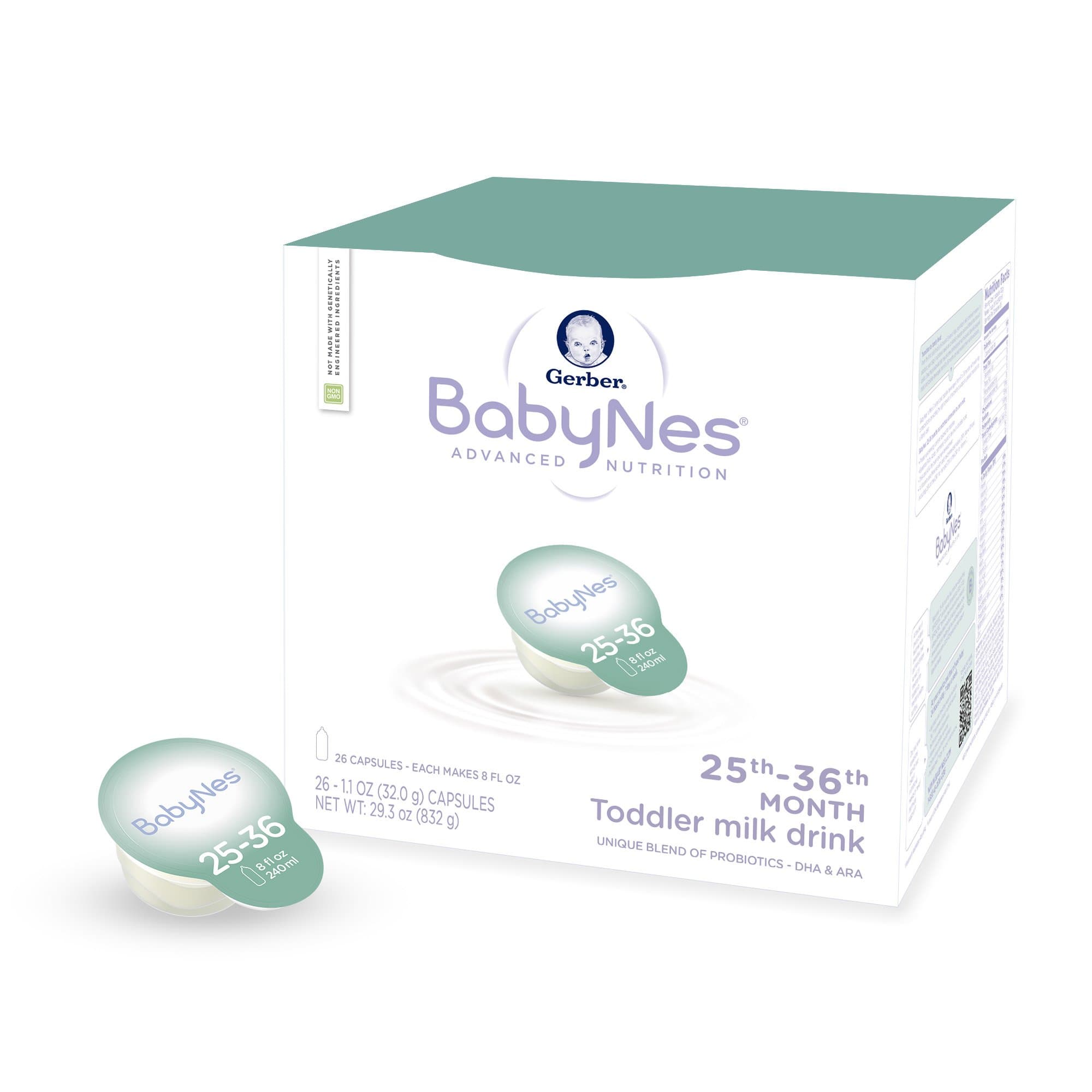 Gerber BabyNes Toddler Milk Drink with iron, 25th-36th Month Capsules - box of 26