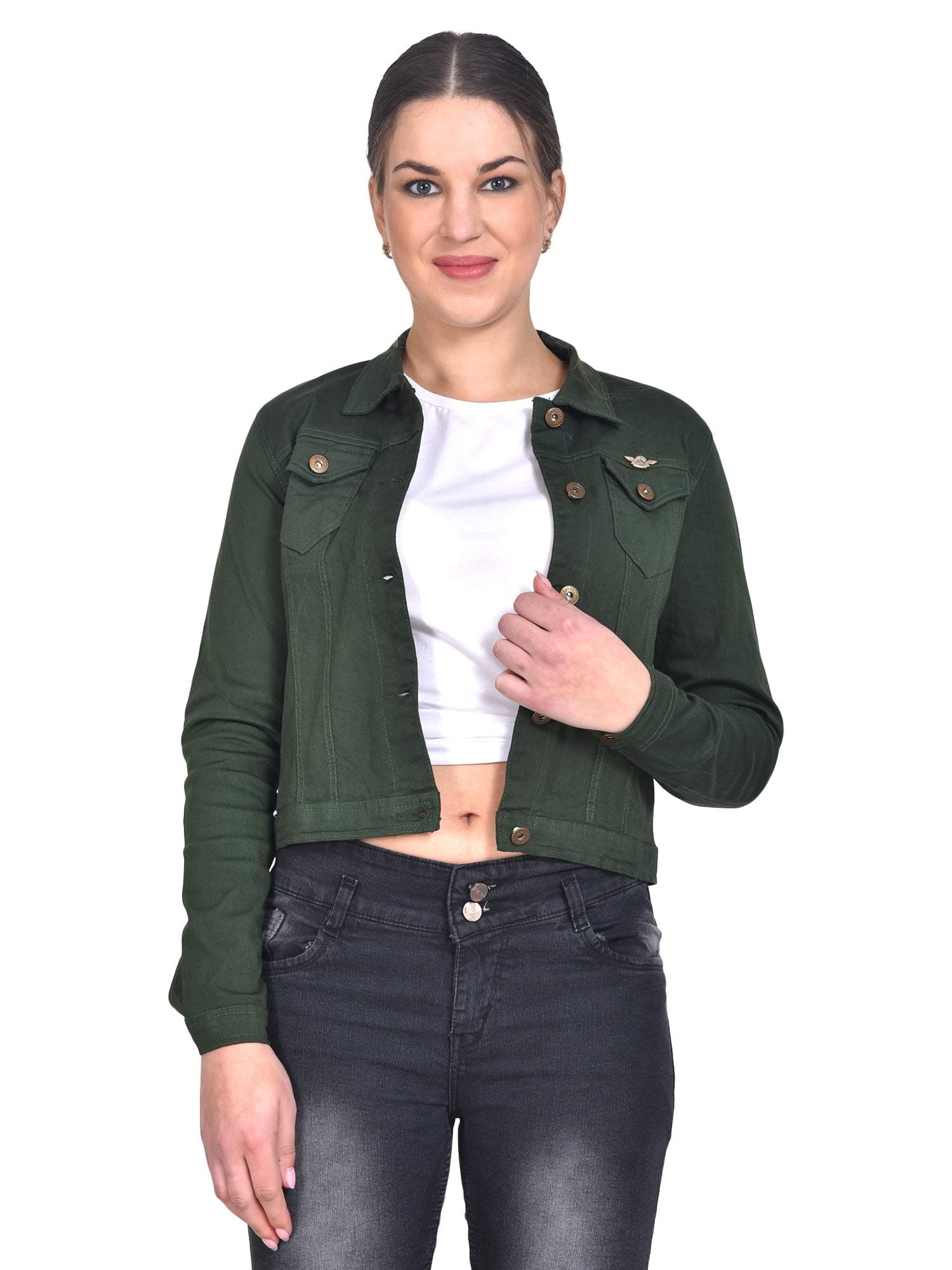 Sangani Women's Assorted Regular Jacket (Cotton Jacket_001_militarygreen_34_Green_34)