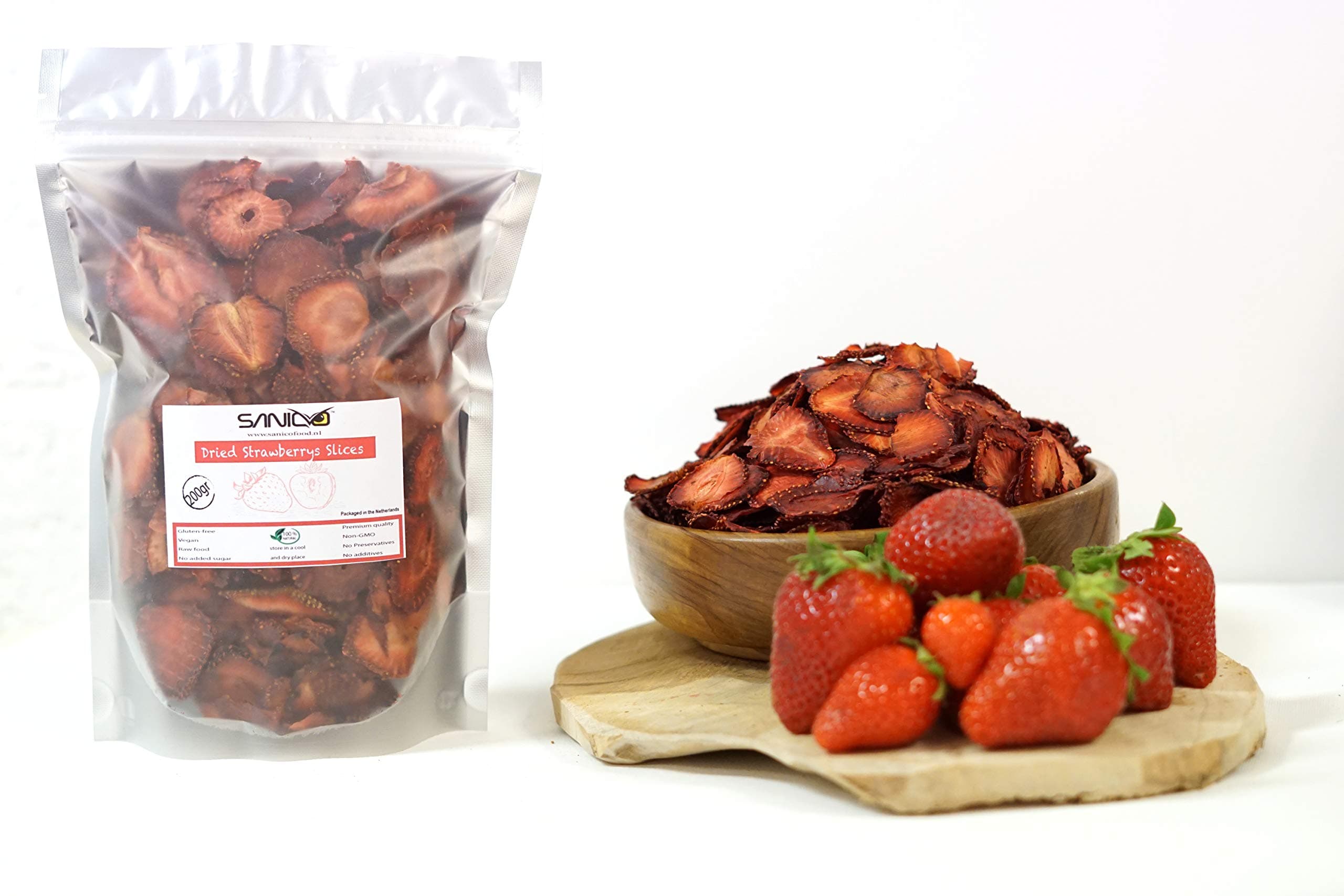 Dried Strawberry Slices Unsweetened, Air-Dried (not Freeze-Dried), 100% Fruit & Pure, Raw (100Gr)