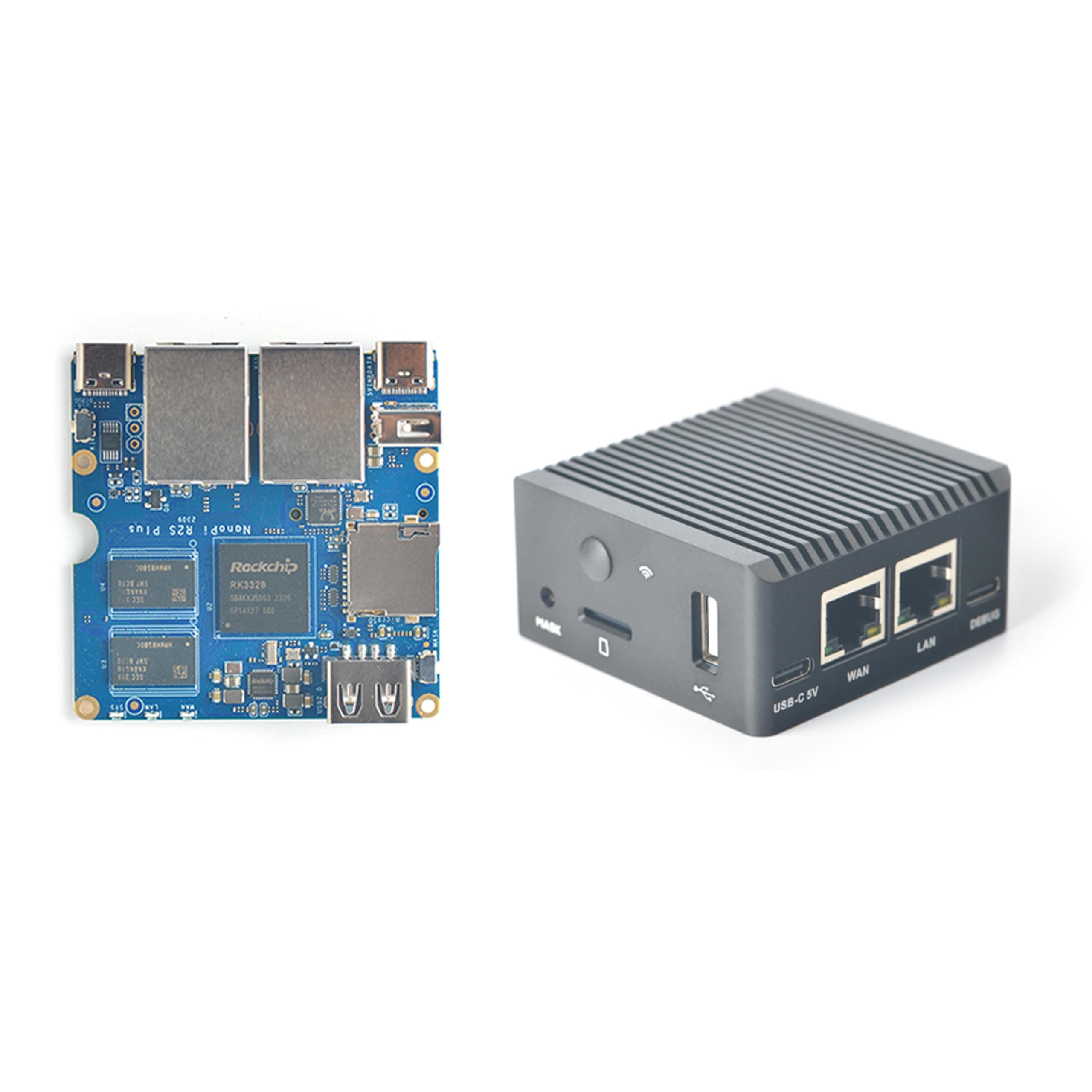 Nanopi R2S Plus Wireless Mini Computer Router OpenWRT, Rockchip RK3328 Soc ,DDR4 1GB RAM 32GB eMMC, with Dual Gbps Ethernet M.2 WiFi Module Slot for Smart Home Office Gateway, Support Debian Ubuntu